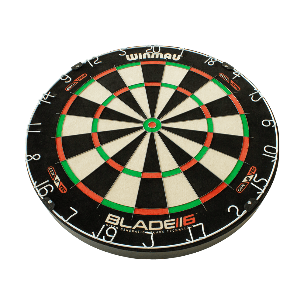 3031_Winmau_Blade_6_DualCore_Steeldartboard_2 Winmau Blade 6 DualCore Steeldartboard frontal gezeigt. Die Segment-Einteilung ist klar sichtbar.