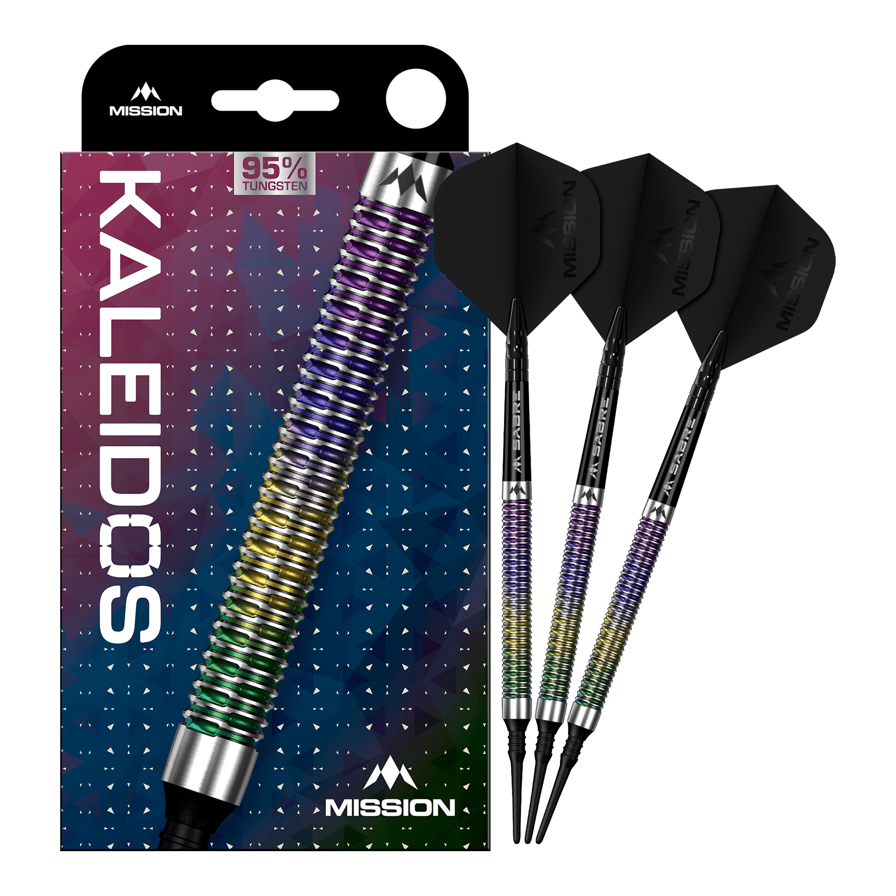 Dardos blandos Mission Kaleidos - 19 g Mission Kaleidos Softdarts - 19g ist auf dem Bild zu sehen. Der Softdart ist vollständig abgebildet.