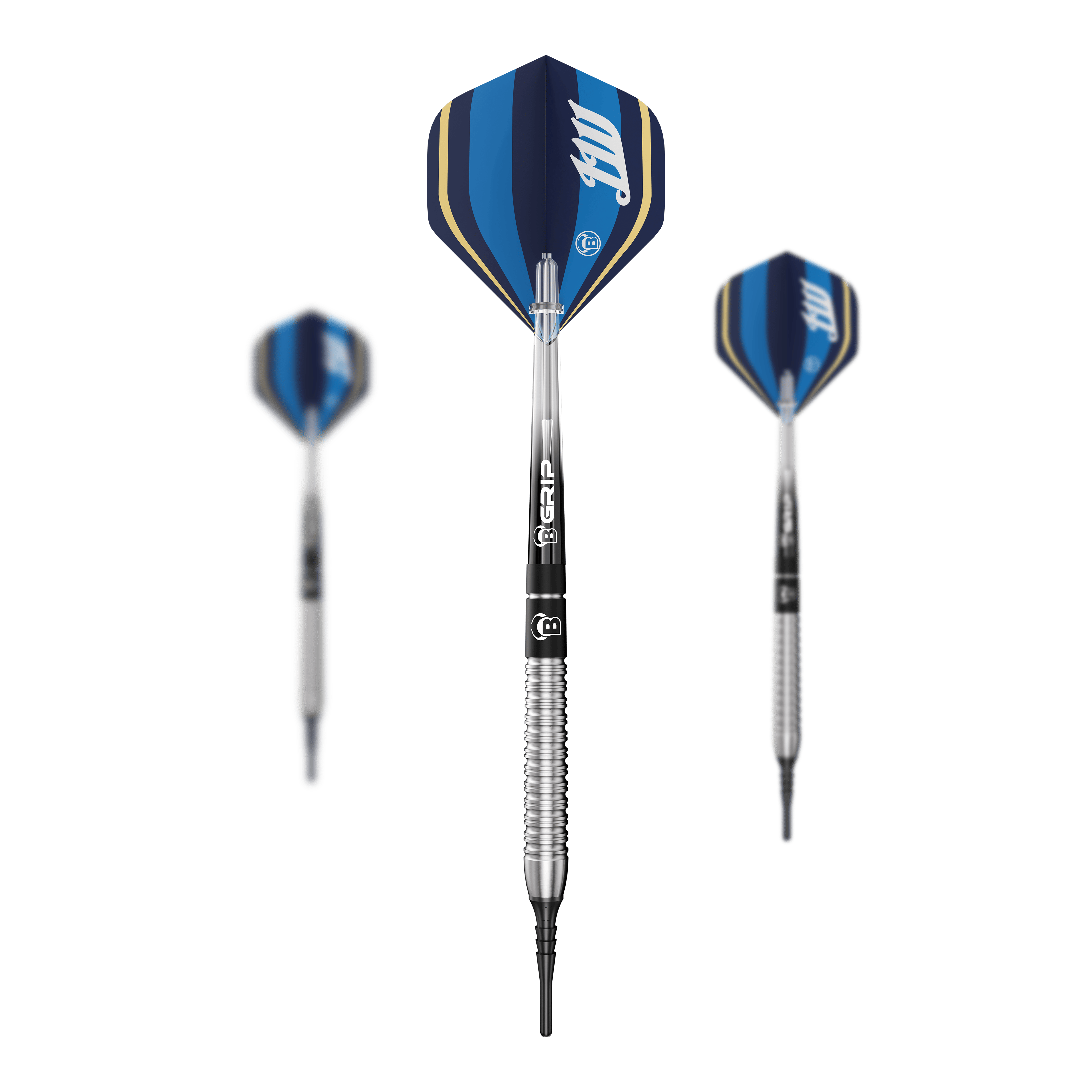 Auf dem Bild sind Bulls Leon Weber Softdarts - 22g als komplettes Set dargestellt. Das Set eignet sich perfekt für den Einstieg ins Softdart-Spiel.