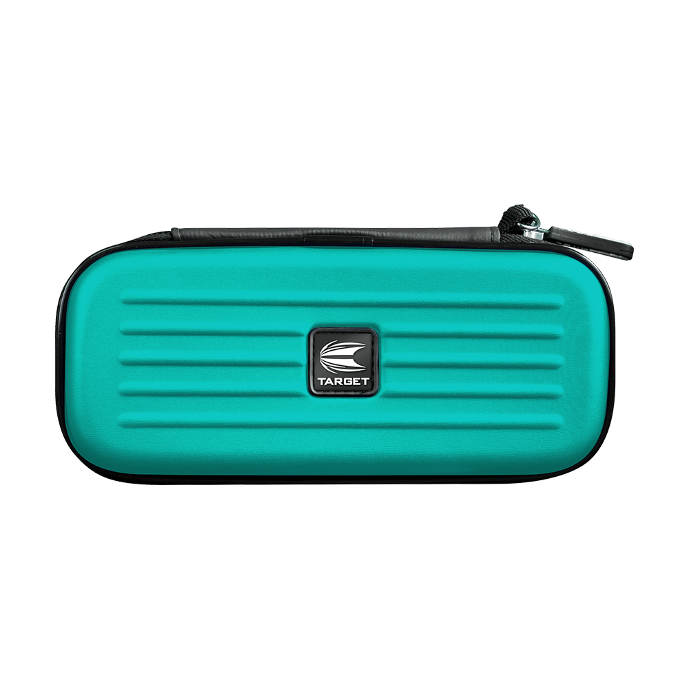 125819_Target_Takoma_Dartwallet_Aqua_1 Dies ist das Produkt "Target Takoma Dartwallet". Es ist ein türkisfarbenes Etui mit Reißverschluss und einem Target-Logo auf der Vorderseite.