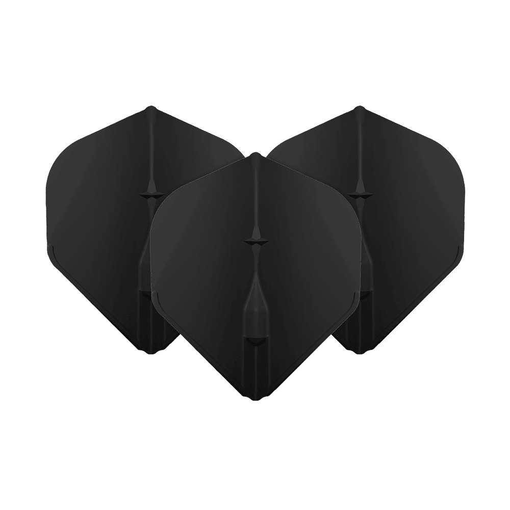 Vuelos estándar L-Style Champagne L1EZ Das Bild zeigt drei schwarze L-Style Champagne L1EZ Standard Flights. Diese Flights sind für Dartpfeile geeignet und haben eine klassische Standardform.