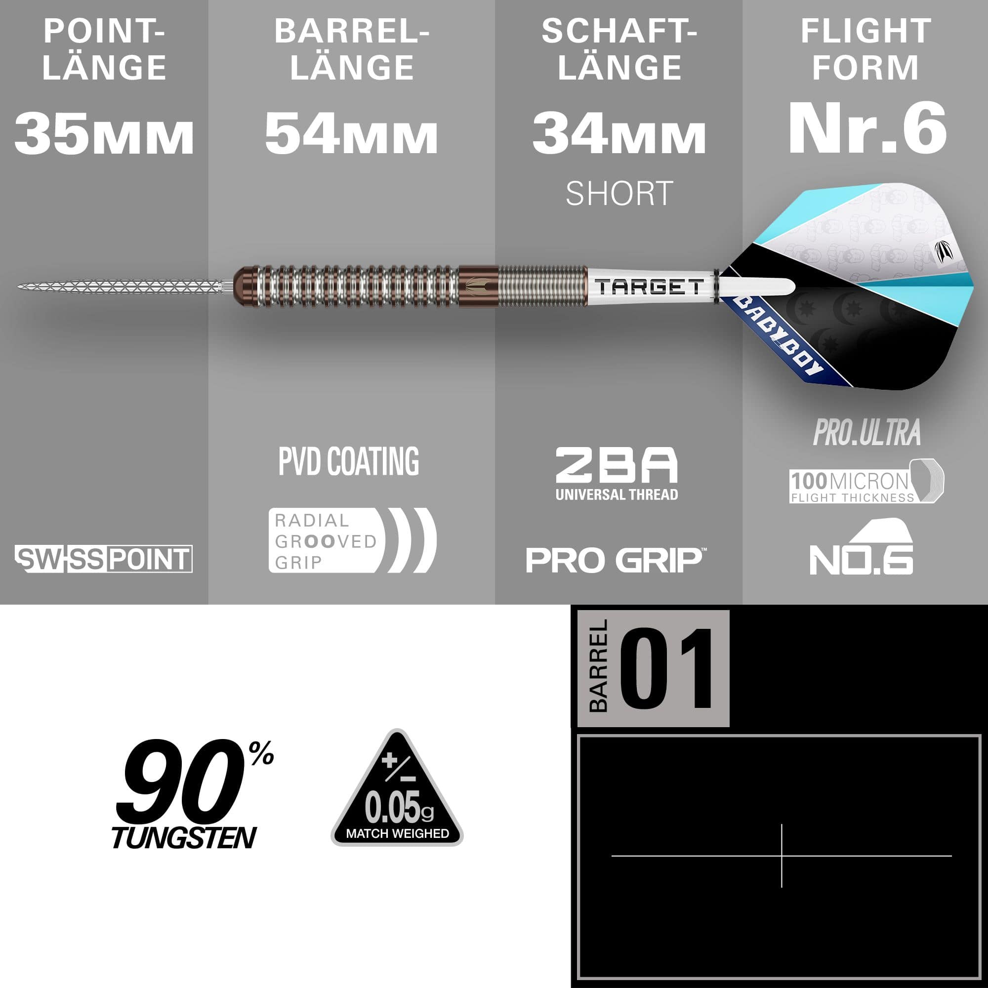 Dardos Steeldarts Target Adam Lipscombe Swiss Points - 25 g Auf dem Bild sind Target Adam Lipscombe Swiss Points Steeldarts dargestellt. Diese Darts sind speziell für professionelle Anforderungen entwickelt.