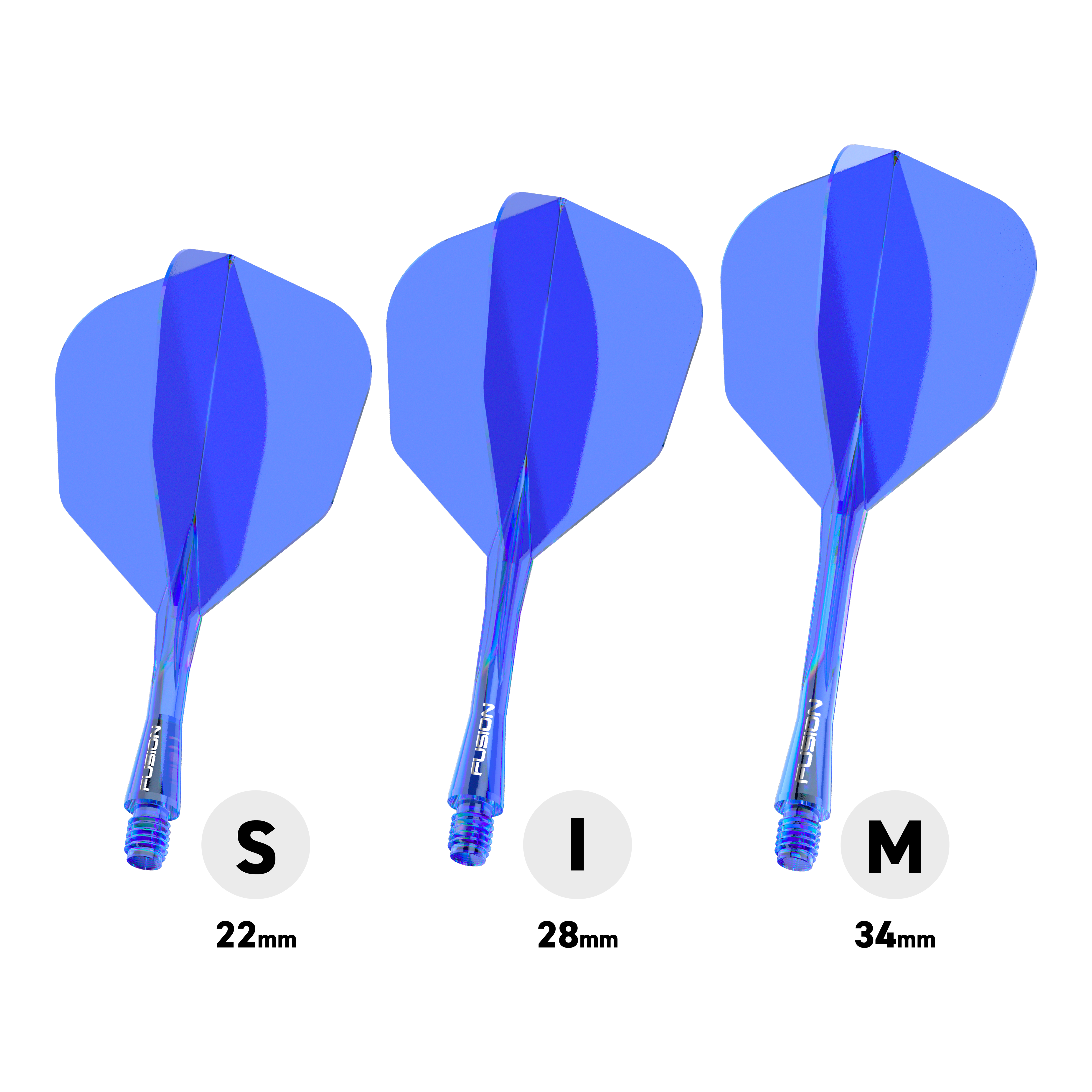 Abgebildet ist das Winmau Fusion Flight-Shaft-System No6 in Blau. Es dient zur Stabilisierung von Dartpfeilen.