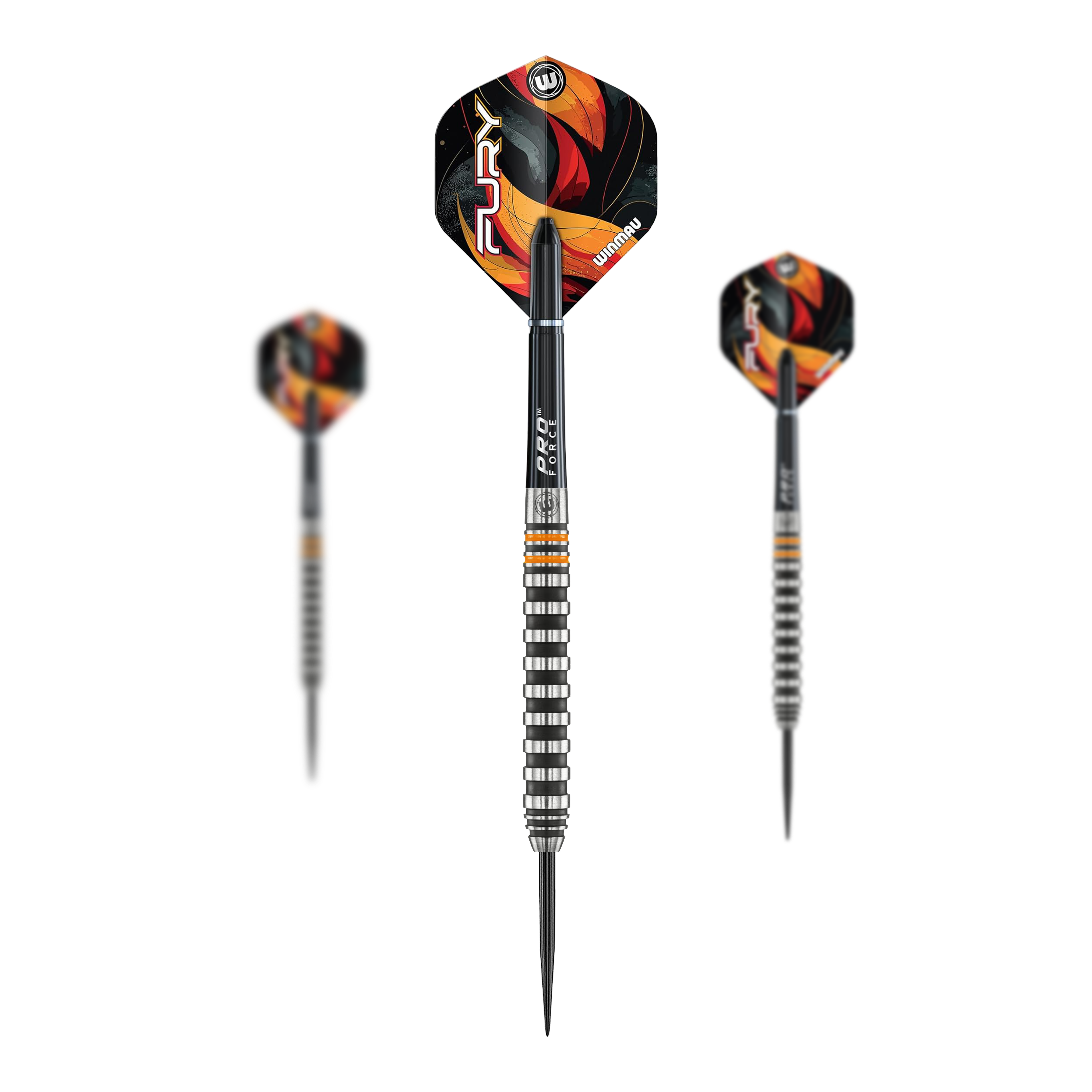 Dardos de acero Winmau Fury - 22 g Das Bild zeigt die Winmau Fury Steeldarts mit einem Gewicht von 22g. Diese Darts sind für Steeldartspieler geeignet.
