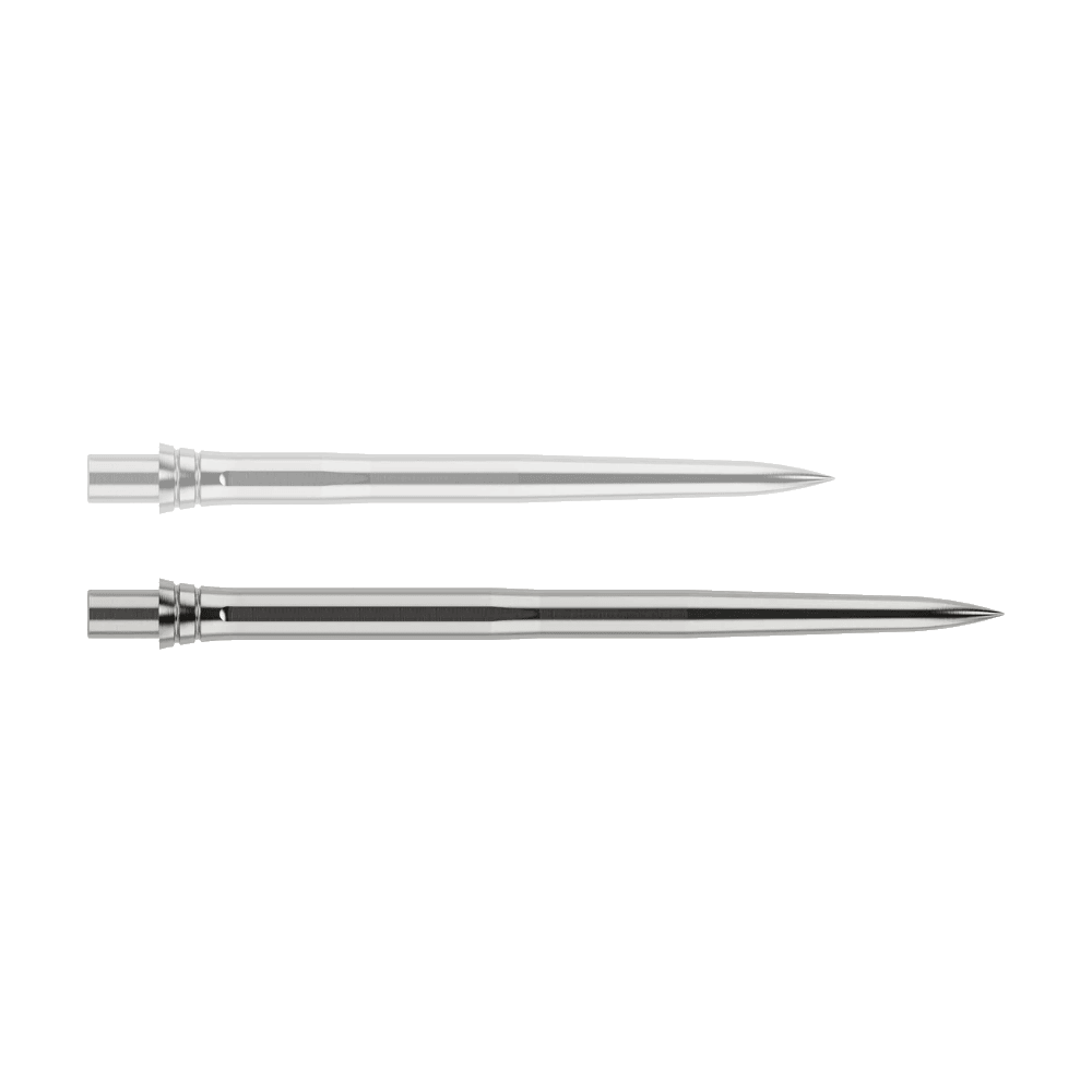 Puntas de dardo Caliburn EVO - Lisas - Plateadas Abgebildet ist eine silberne Dartspitze mit einer Länge von 32mm. Die Spitze hat ein glattes Design und eignet sich für den Einsatz im Dartsport.