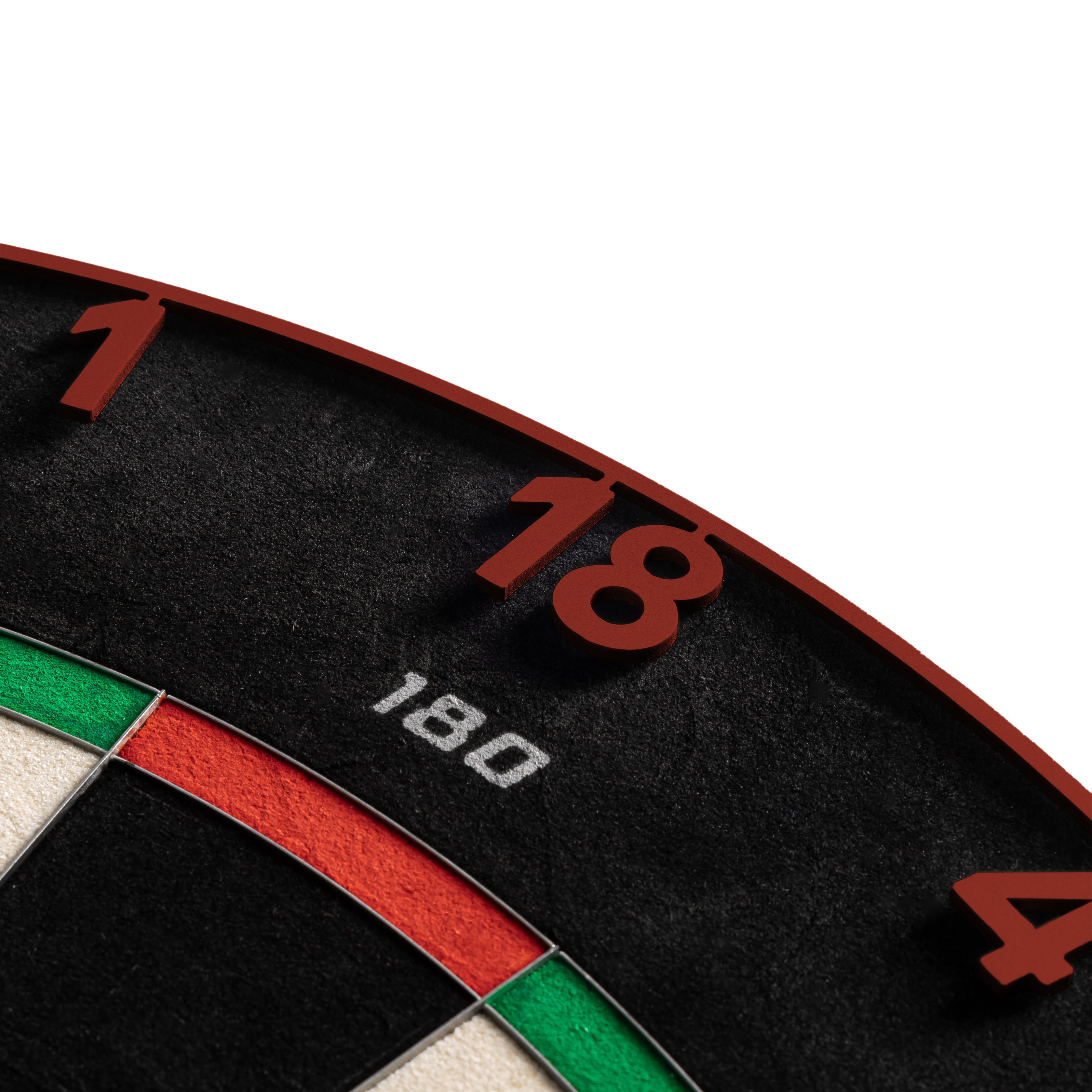 Diana de dardos de acero Endorphine de precisión 180 con anillo numerado - Rojo desteñido Gezeigt wird das Precise 180 Endorphine Steeldartboard mit Nummernring in Faded Red. Das Bild beschreibt das Produkt für den Dartbereich.