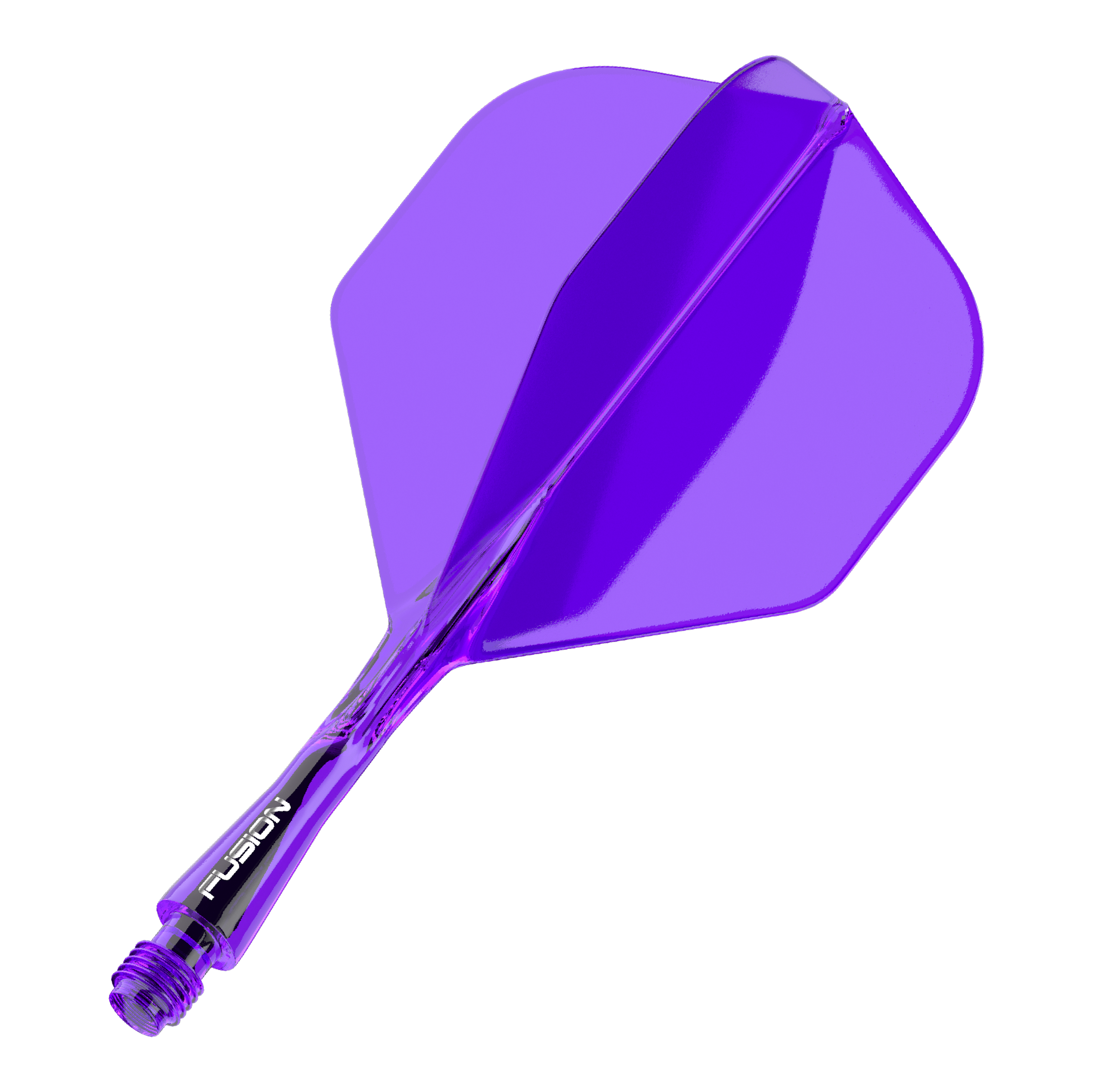 Sistema de eje de vuelo Winmau Fusion estándar morado Auf dem Bild ist ein lila Dart-Flight mit Shaft zu sehen. Das Bauteil ist transparent und hat eine Standardform.