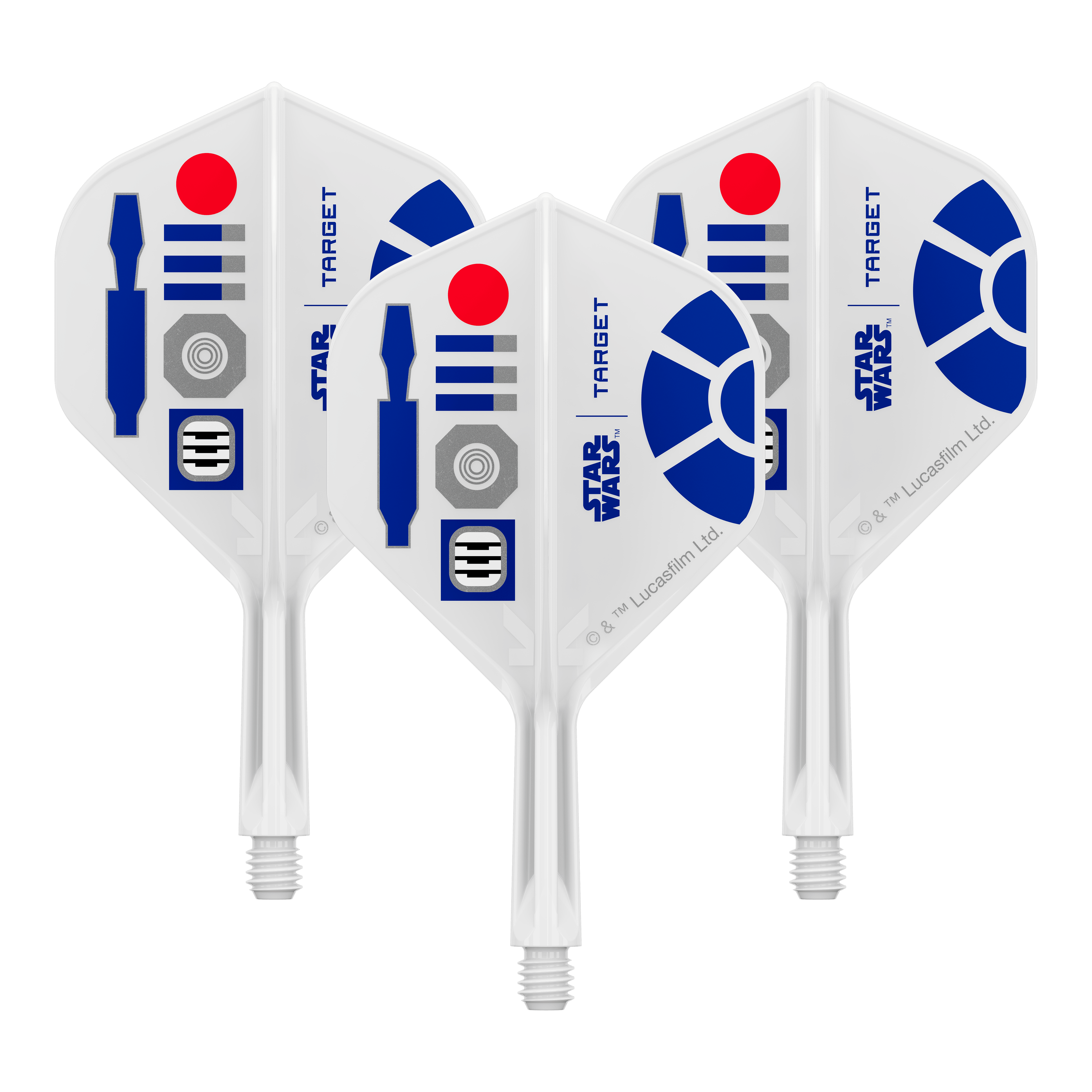 Target Star Wars K-Flex R2D2 No2 Vuelos Estándar Bild eines Dart-Zubehörteils, vermutlich Dart Flights. Das Produkt ist anhand des Dateinamens als Target Star Wars KFlex R2D2 No2 Standard Flights Short 19mm erkennbar.