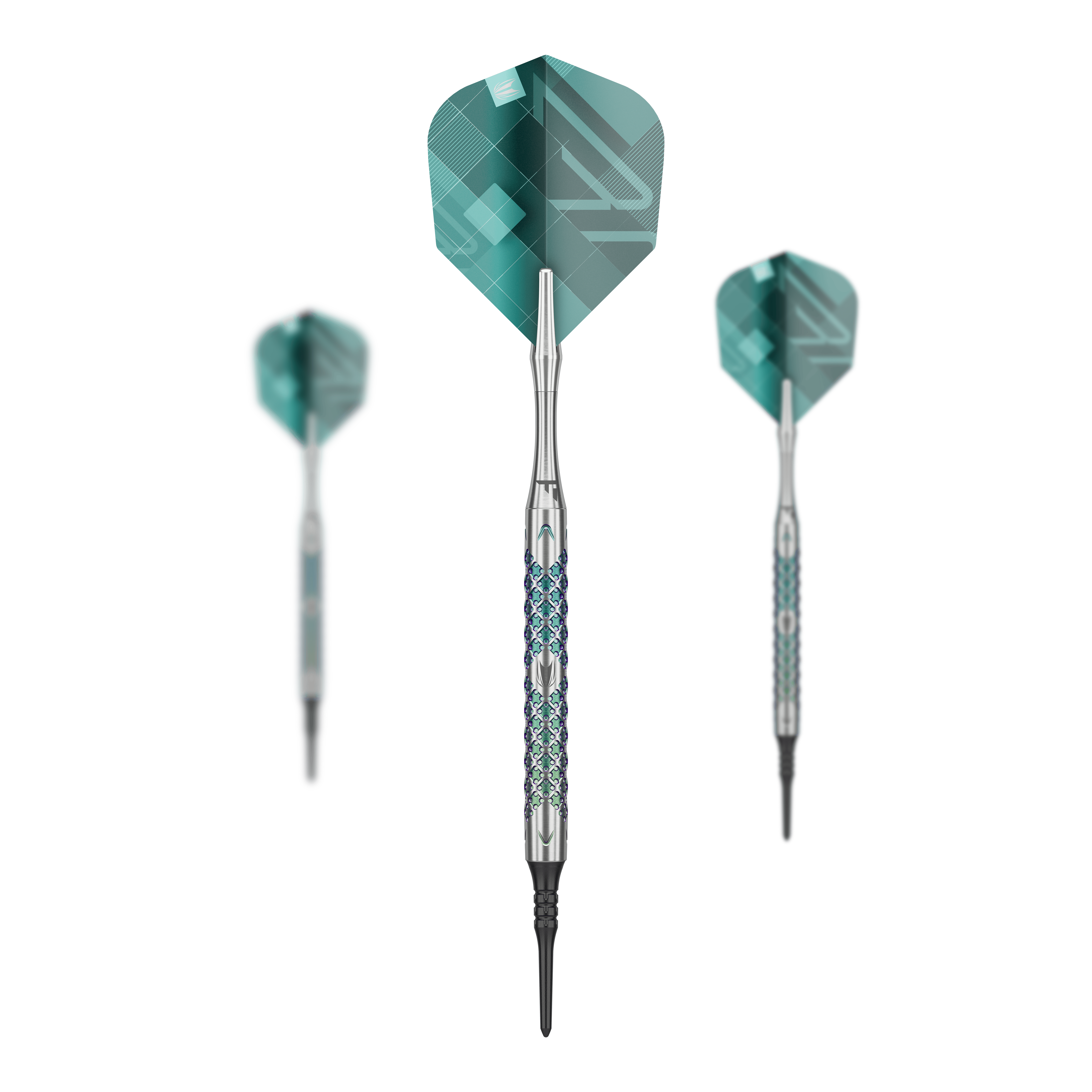 Dardos blandos Target Rove 10 Das Set Target Rove 10 Softdarts zeigt mehrere Darts zusammen. Die Produkte sind gleichmäßig angeordnet.