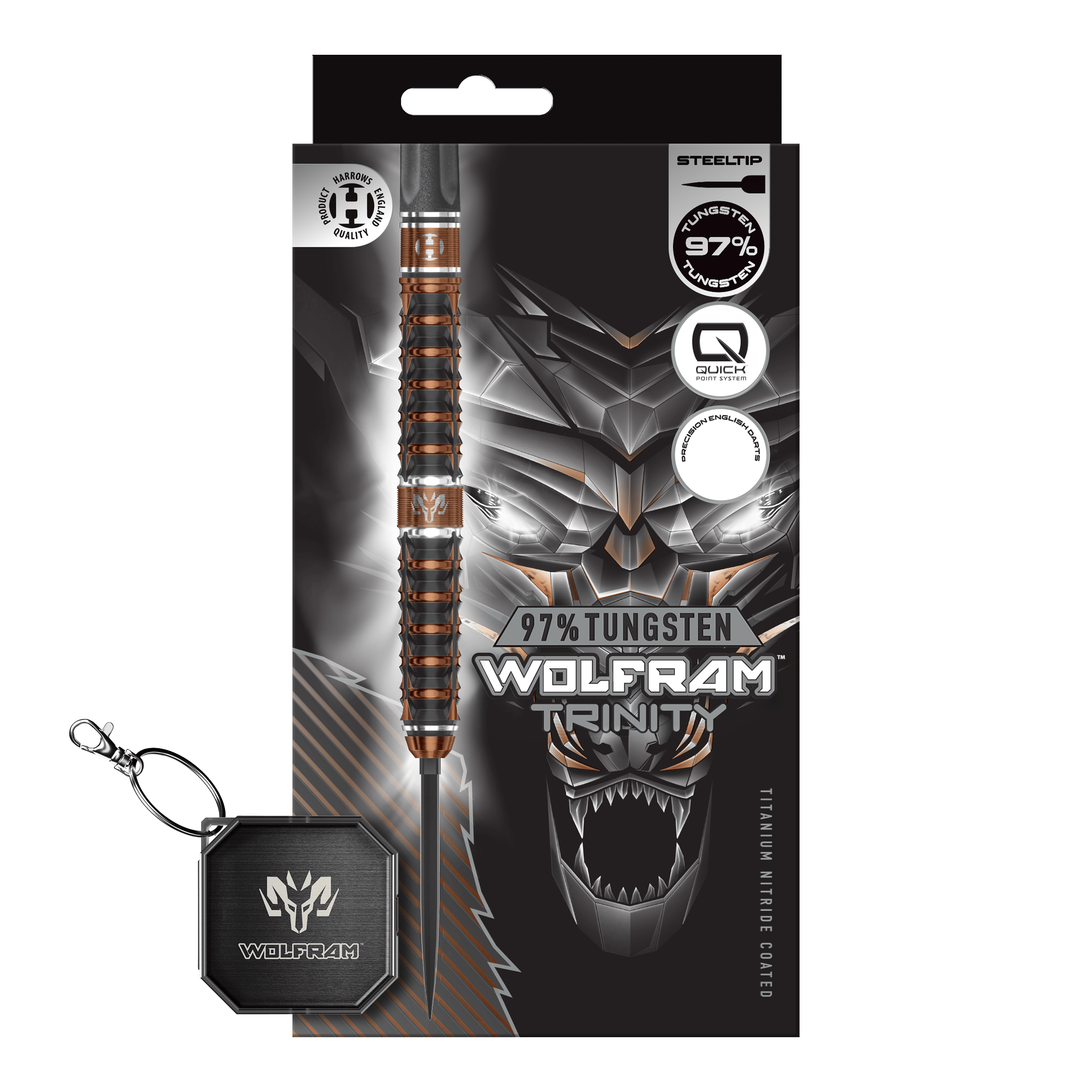 Dardos de acero de punta rápida Harrows Tungsten Trinity Zu sehen sind die Harrows Wolfram Trinity Quick Point Steeldarts. Sie eignen sich ideal für professionelle Dartspieler.