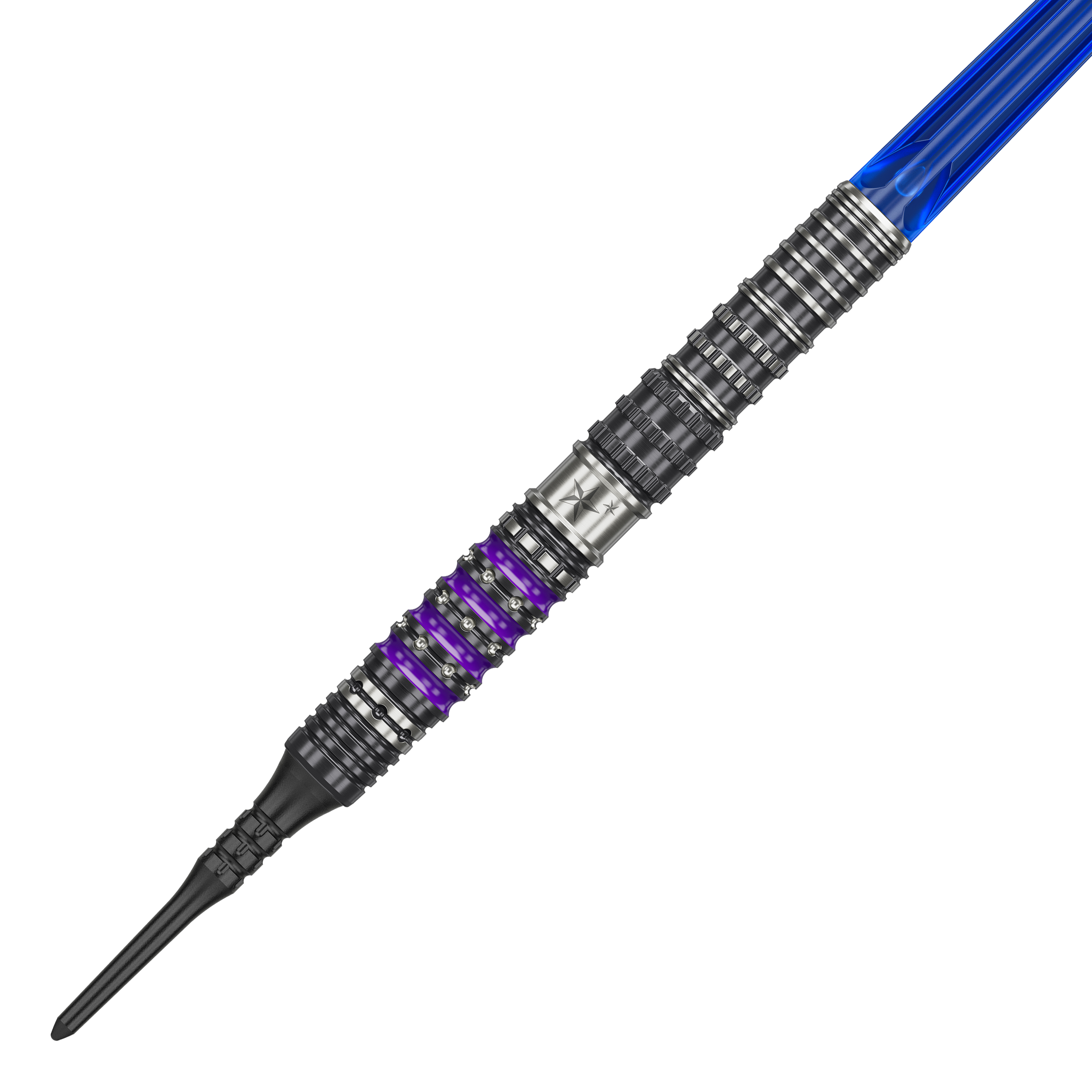 Dardos blandos Target Japan Prime Series Sirius GEN4 - 21,5 g Dies ist der Target Japan Prime Series Sirius GEN4 Softdart mit einem Gewicht von 21,5g. Der Dart hat ein futuristisches Design mit silbernen, schwarzen und lila Akzenten sowie einem blauen Schaft.