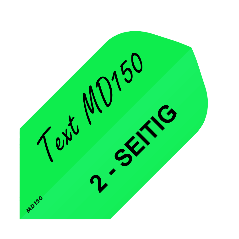 MD-253_2-Seitig_Bedruckte_Flights_Wunschtext_MD150_Neongr-n_Slim_1 10 Satz Bedruckte Flights 2-Seitig - Wunschtext - MD150 Slim. Die Flights sind als Stapel dargestellt.