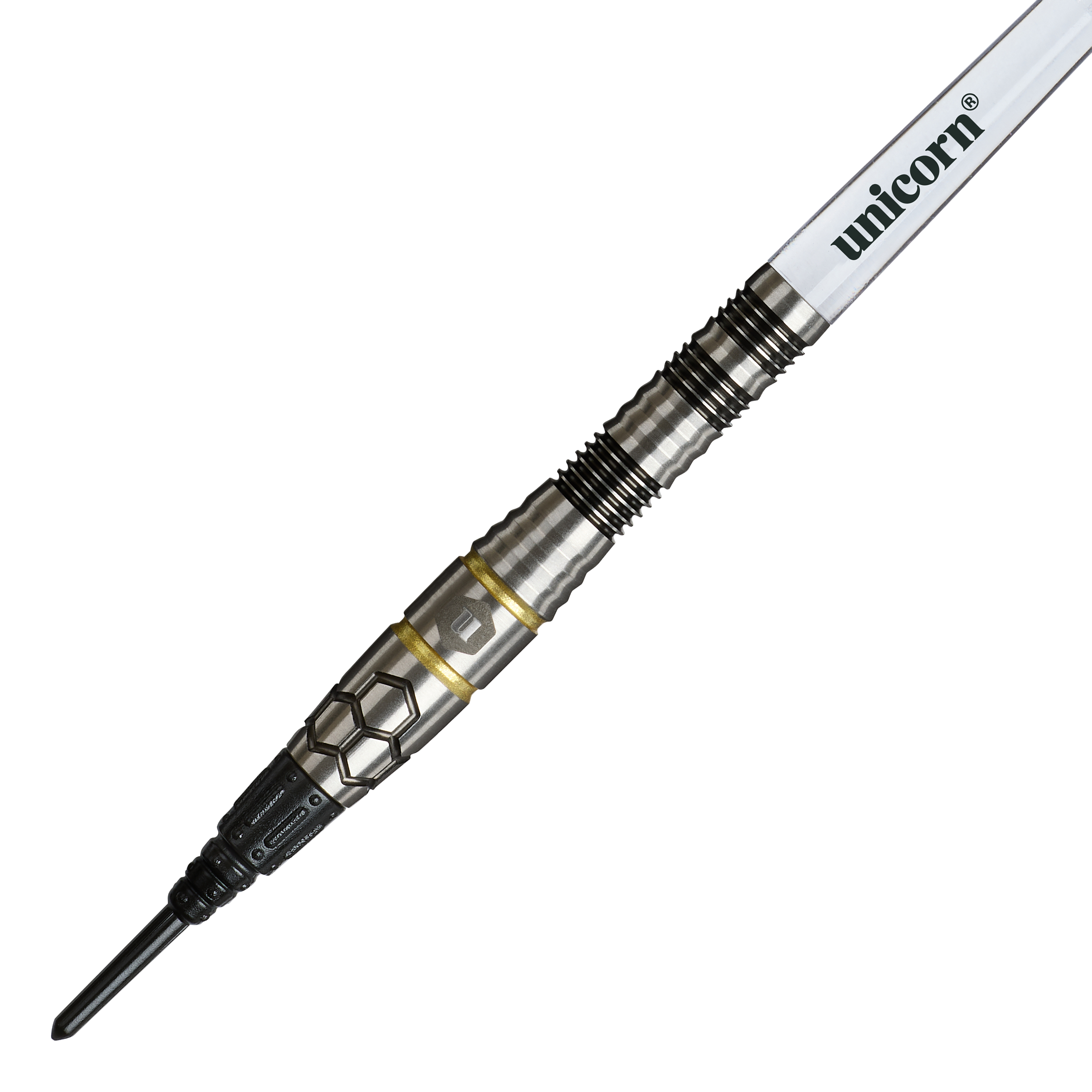 Dardos blandos Unicorn Hexium Style 01 negros y dorados - 22 g Unicorn Hexium Style 01 Black & Gold Softdarts - 22g ist ein eleganter Softdart in Schwarz und Gold. Das Produkt eignet sich ideal für Präzisionswürfe beim Dartspiel.