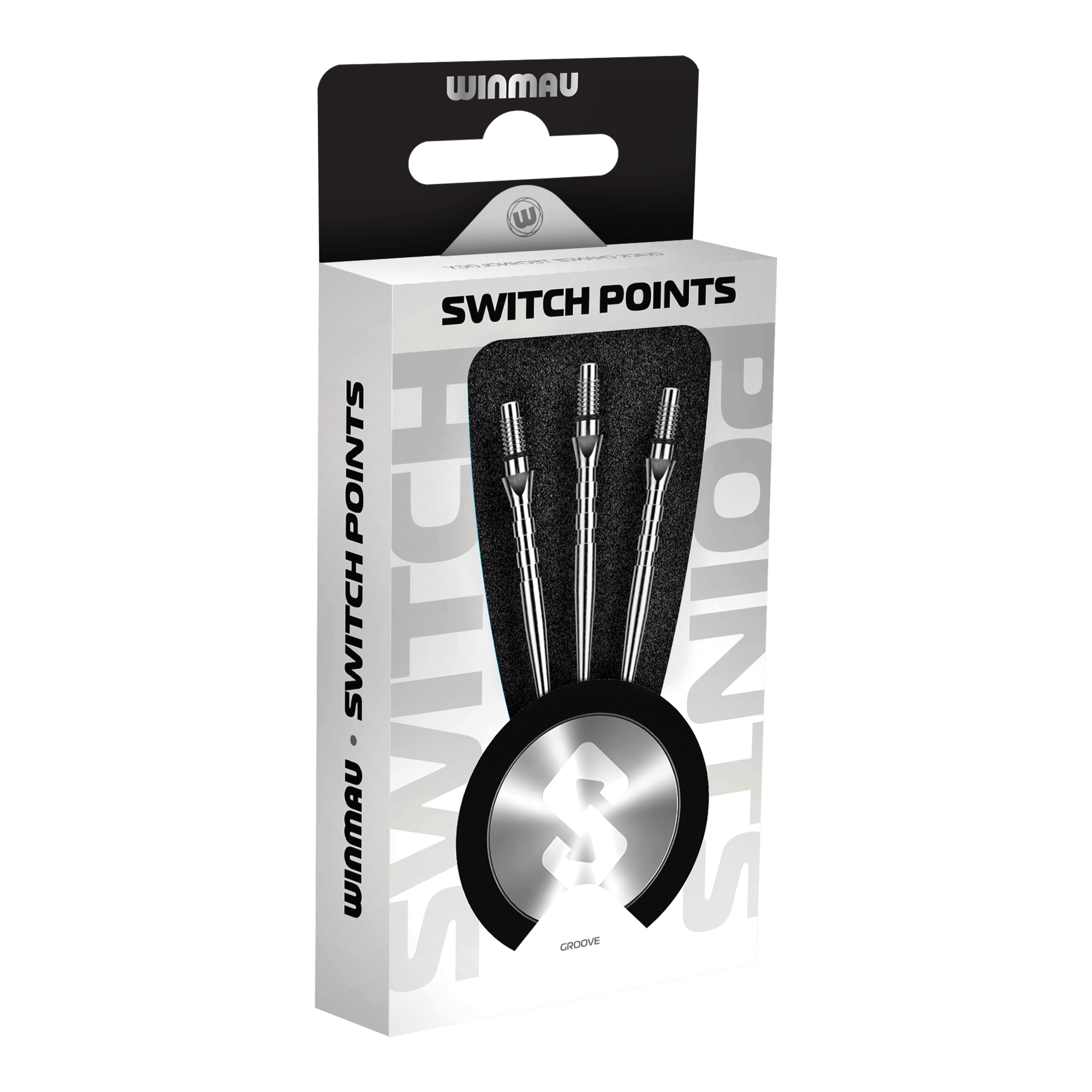 Puntas de dardos de acero Winmau Switch Point Groove - Efecto plateado Das Bild zeigt Winmau Switch Point Groove Steeldartspitzen im Silver Effect. Die Dartspitzen besitzen Rillen und eine silberne Oberfläche.