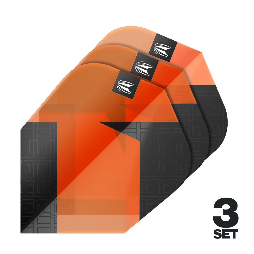 Vuelos estándar Target Pro Ultra TAG Orange Ten-X - 3 juegos Das Bild zeigt drei Sätze der Target Pro Ultra TAG Orange Ten-X Standard Flights. Die Flights sind in Orange und Schwarz gehalten und besitzen ein markantes Design.