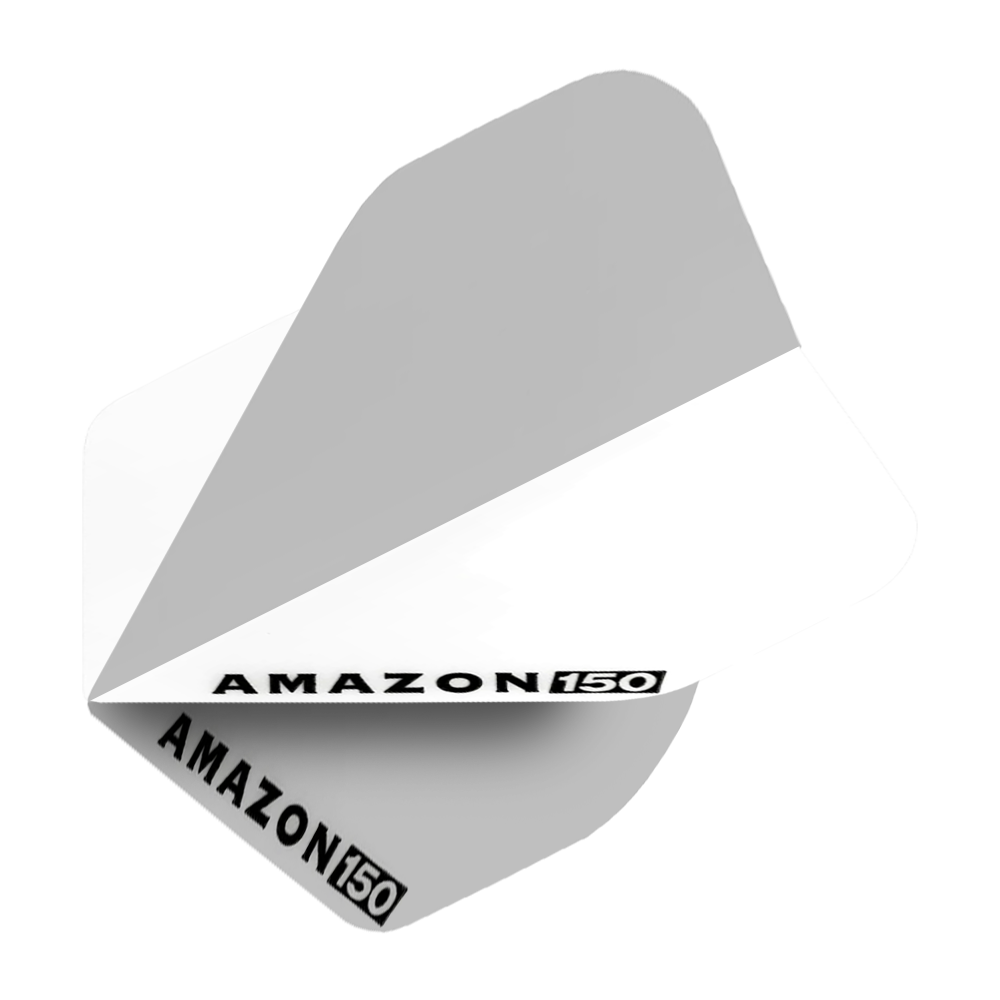 Vuelos de Amazon 150 - Blanco Das Bild zeigt ein weißes Amazon 150 Flights Dart-Flügel. Auf dem Flight steht in schwarzer Schrift "AMAZON 150".