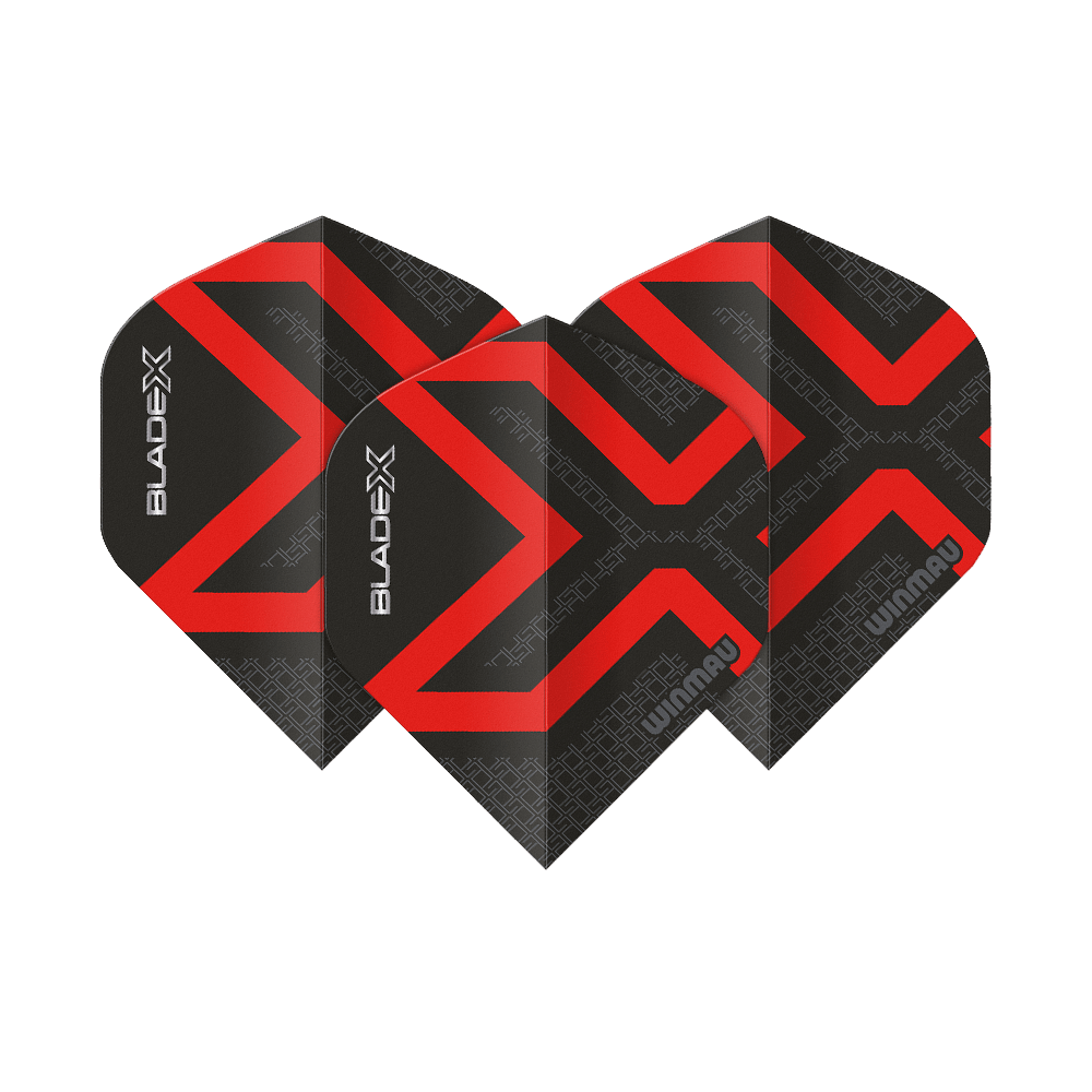 Plumas estándar Winmau Prism Delta Blade X Metallic Red No2 Dies ist ein Winmau Prism Delta Blade X Metallic Red No2 Standard Flight. Das abgebildete Produkt ist in roter Farbe gehalten.