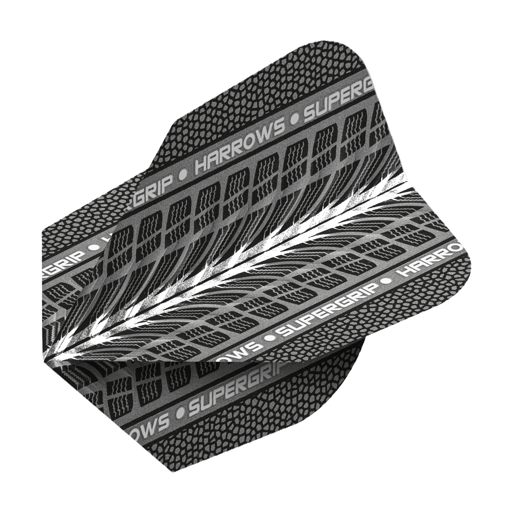 Harrows Supergrip Blanco N° 6 Hier sind Harrows Supergrip Weiß No6 Flights zu sehen. Das Produkt besteht aus weiß gefärbten Dart-Flights.