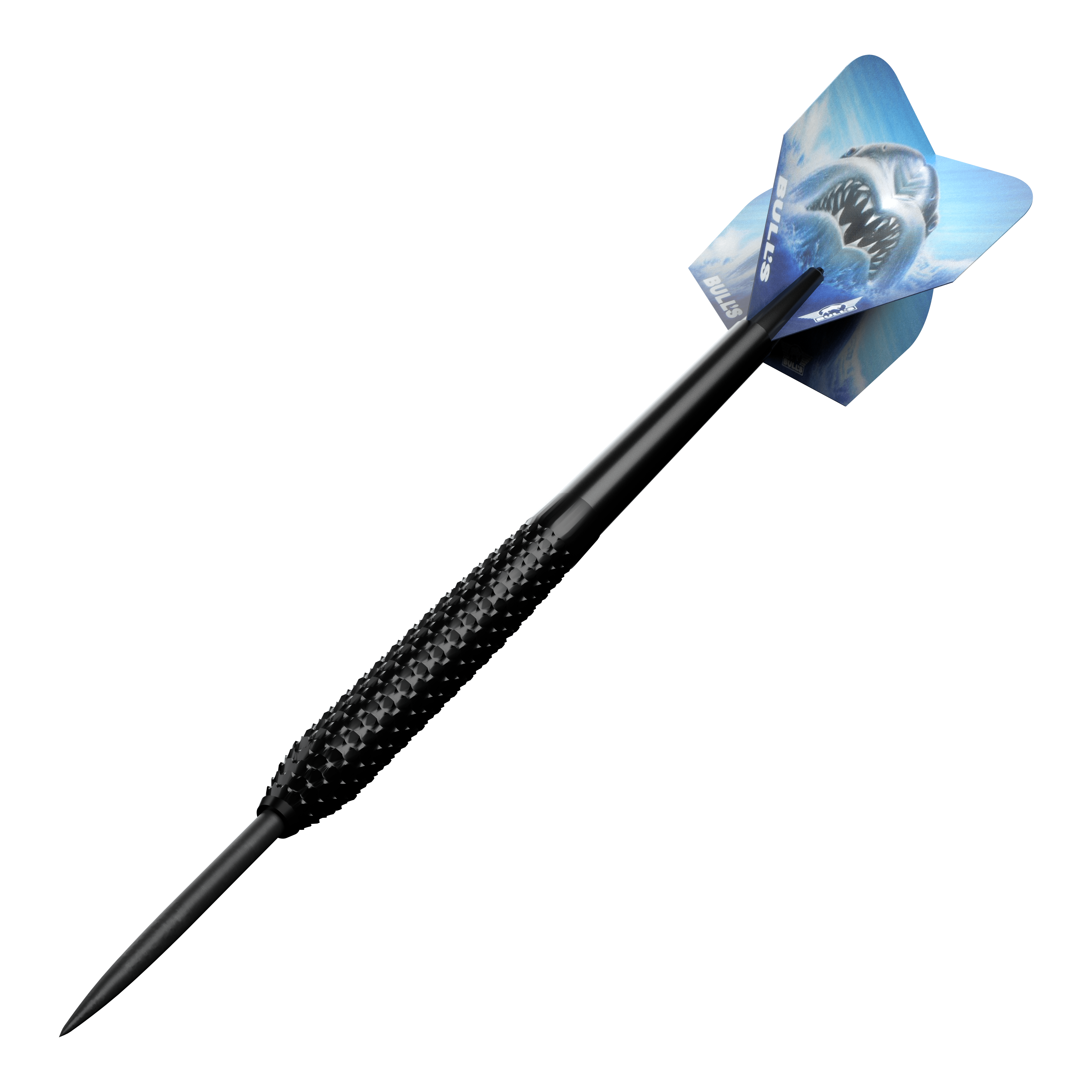 Dardos de acero negro Bulls NL Shark Pro Der Bulls NL Shark Pro Black Steeldart ist ein schwarzer Steeldartpfeil mit einer strukturierten Griffzone. Auf dem Flight ist ein bedrohlicher Hai abgebildet.
