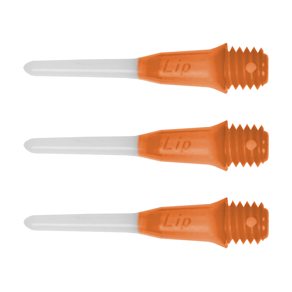 SLIPPTT-OR_L-Style_Two_Tone_Short_Lippoints_Orange_-30er_PackwWsvaiZBhK62s Das Bild zeigt drei kurze L-Style Lippoints mit einer zweifarbigen Gestaltung in Orange und Weiß. Die Spitzen haben ein Schraubgewinde und sind speziell für Softdartpfeile geeignet.
