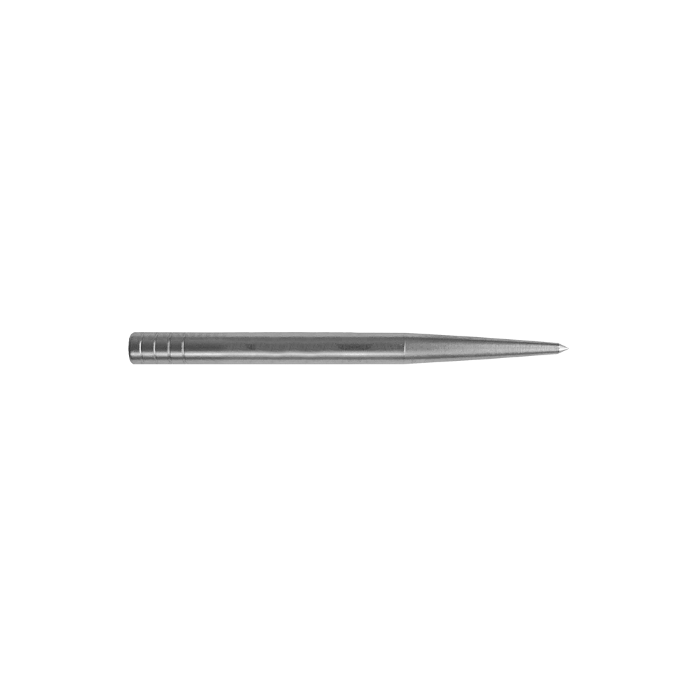 Puntas de dardos Condor Beak Point sin corte Das Bild zeigt eine silberne Dartspitze, die lang und schmal ist. Sie hat keine zusätzlichen Schnitte und misst 32 mm in der Länge.