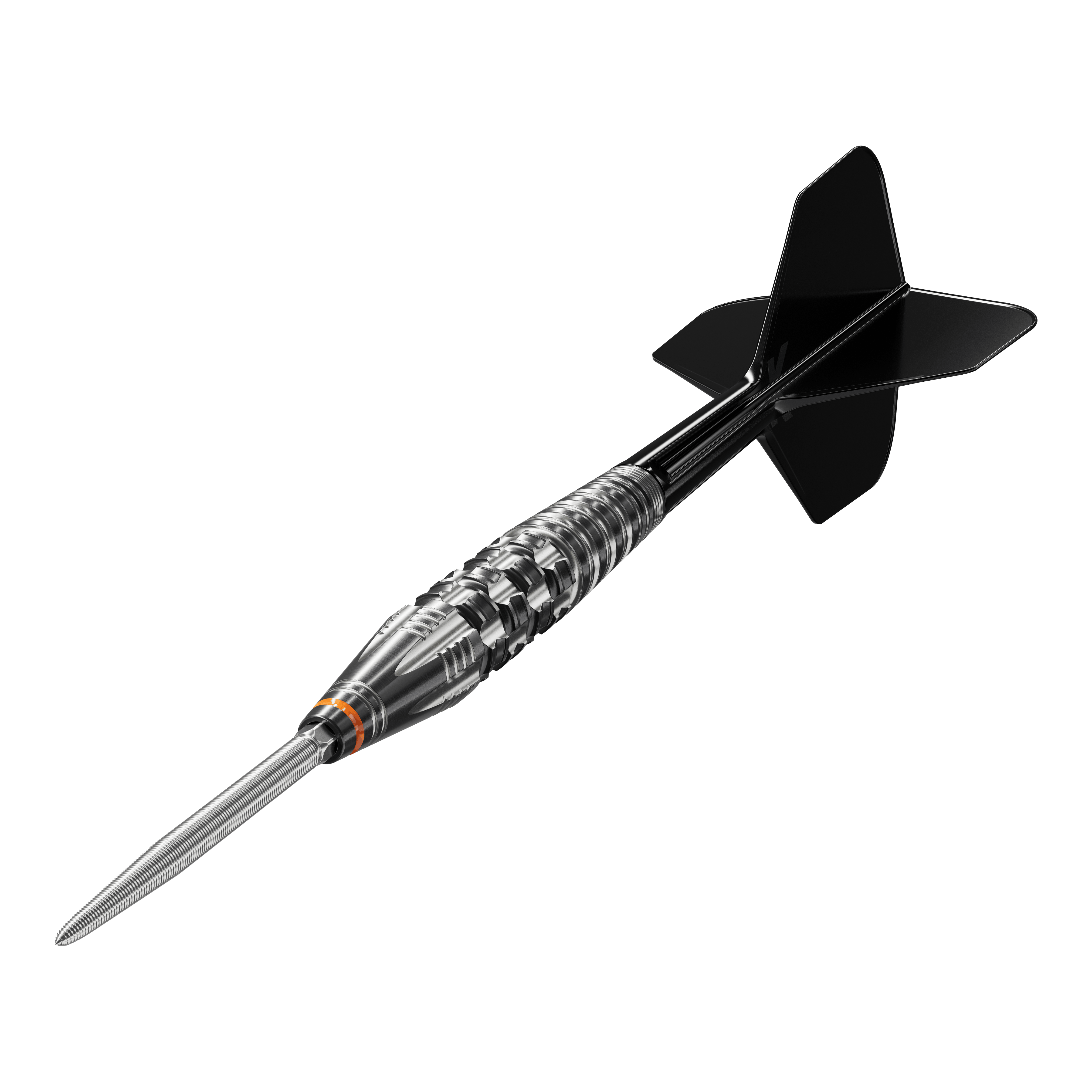 Dardos blandos Target Japan Black Marque Dancing Duck GEN 4 - 17 g Das Bild zeigt einen stilvollen Softdart mit schwarzem Flight und silbernem Barrel. Es handelt sich um das Produkt "Target Japan Black Marque Dancing Duck GEN 4 Softdarts - 17g".