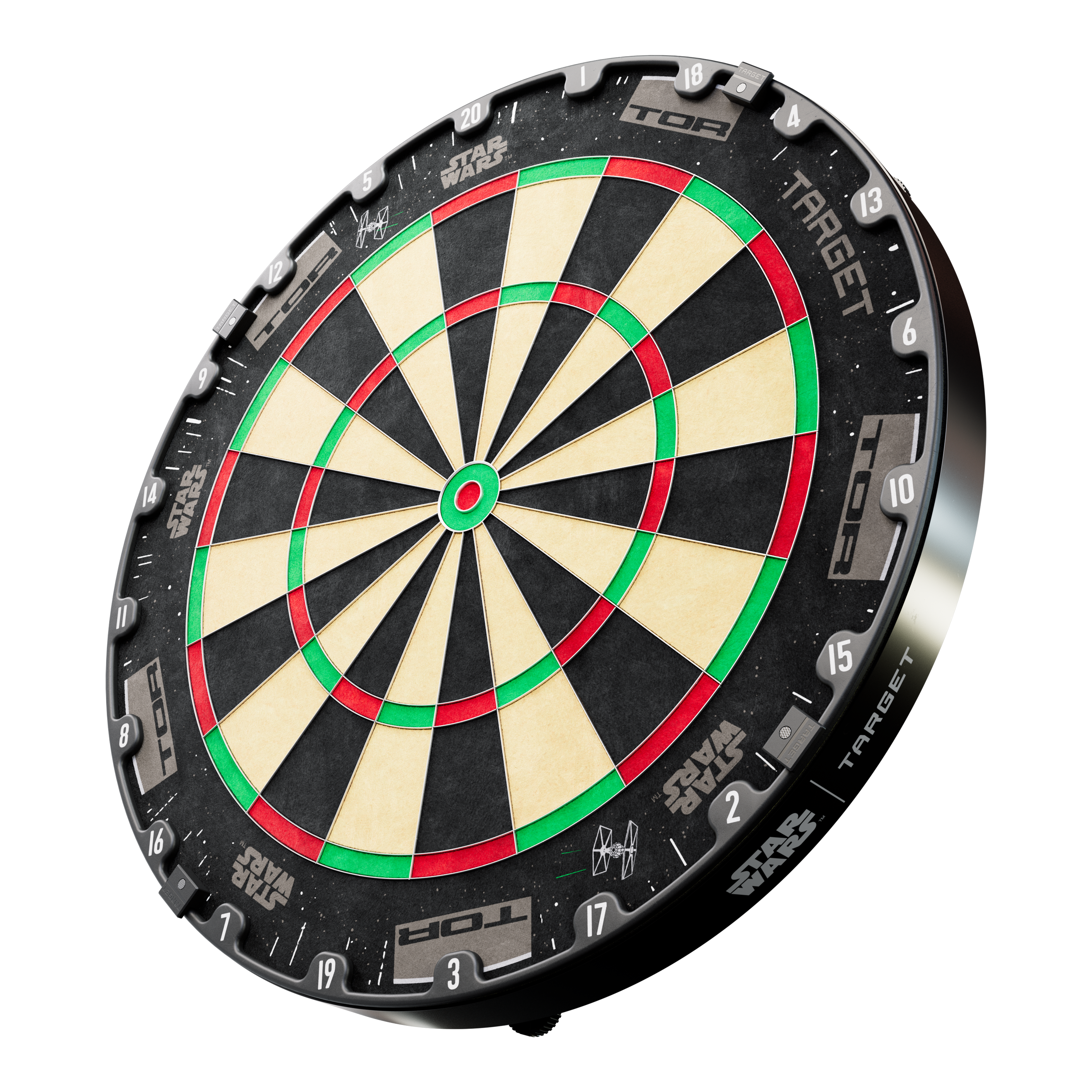 Paquete de dardos Target Star Wars Millennium Falcon TOR Das Bild zeigt das Target Star Wars Millennium Falcon Surround Board Bundle. Es ist ein Produkt aus der Star Wars Kollektion für Dartspieler.