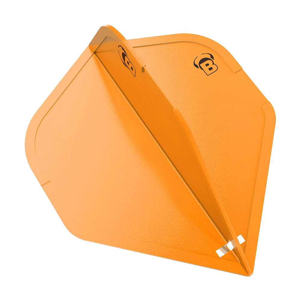 BL50005_Bulls_DragonFlights_Standard_Orange_1 Das Bild zeigt ein orangefarbenes Dartflight der Marke Bulls DragonFlights in Standardform. Auf dem Flight ist das schwarze Bulls-Logo zu sehen.