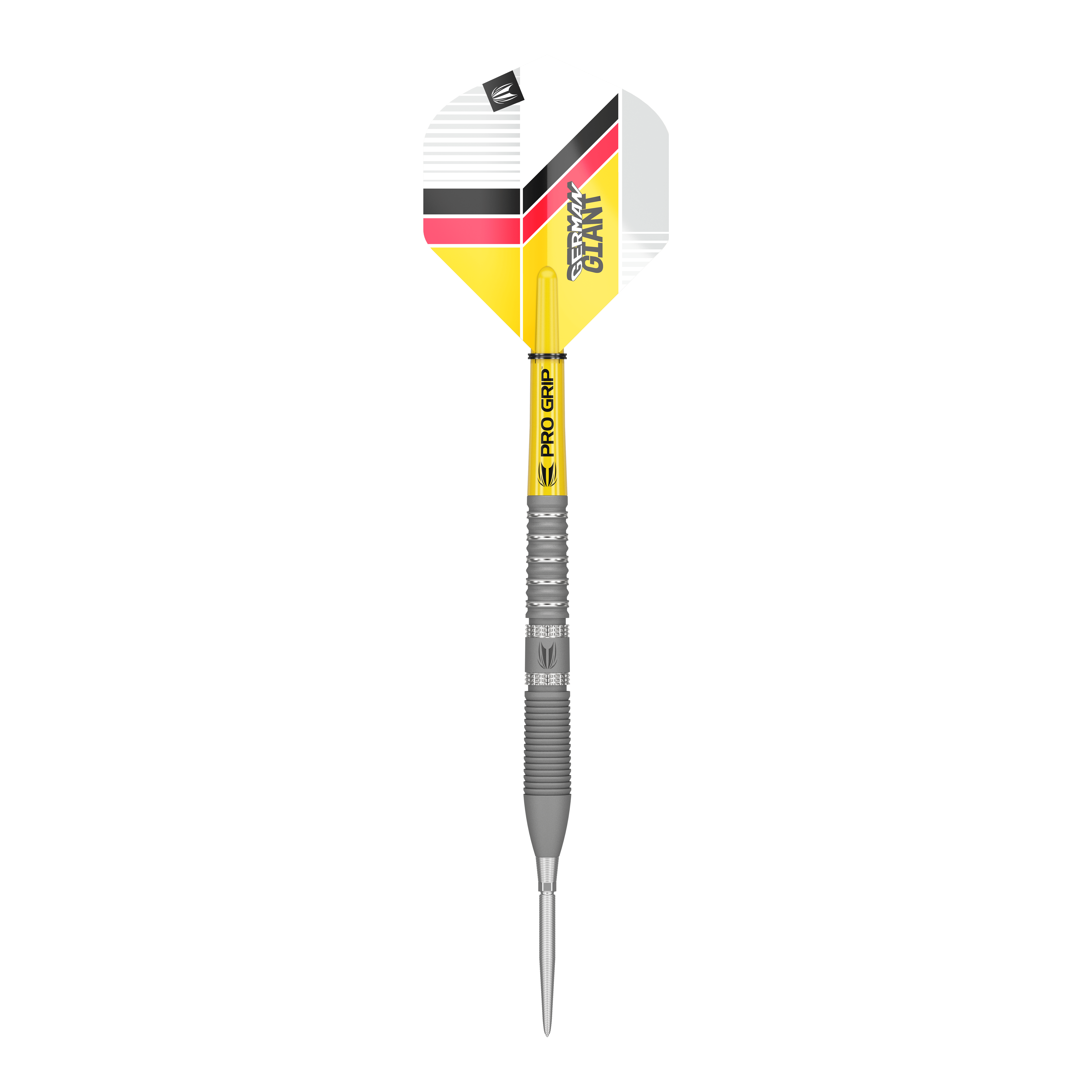 Dardos de acero Target Gabriel Clemens GEN2 Swiss Point Das Bild zeigt einen Target Gabriel Clemens GEN2 Swiss Point Steeldart. Der Dart hat eine silberne Spitze und Schaft sowie gelbe, schwarze und rote Akzente auf dem Flight.