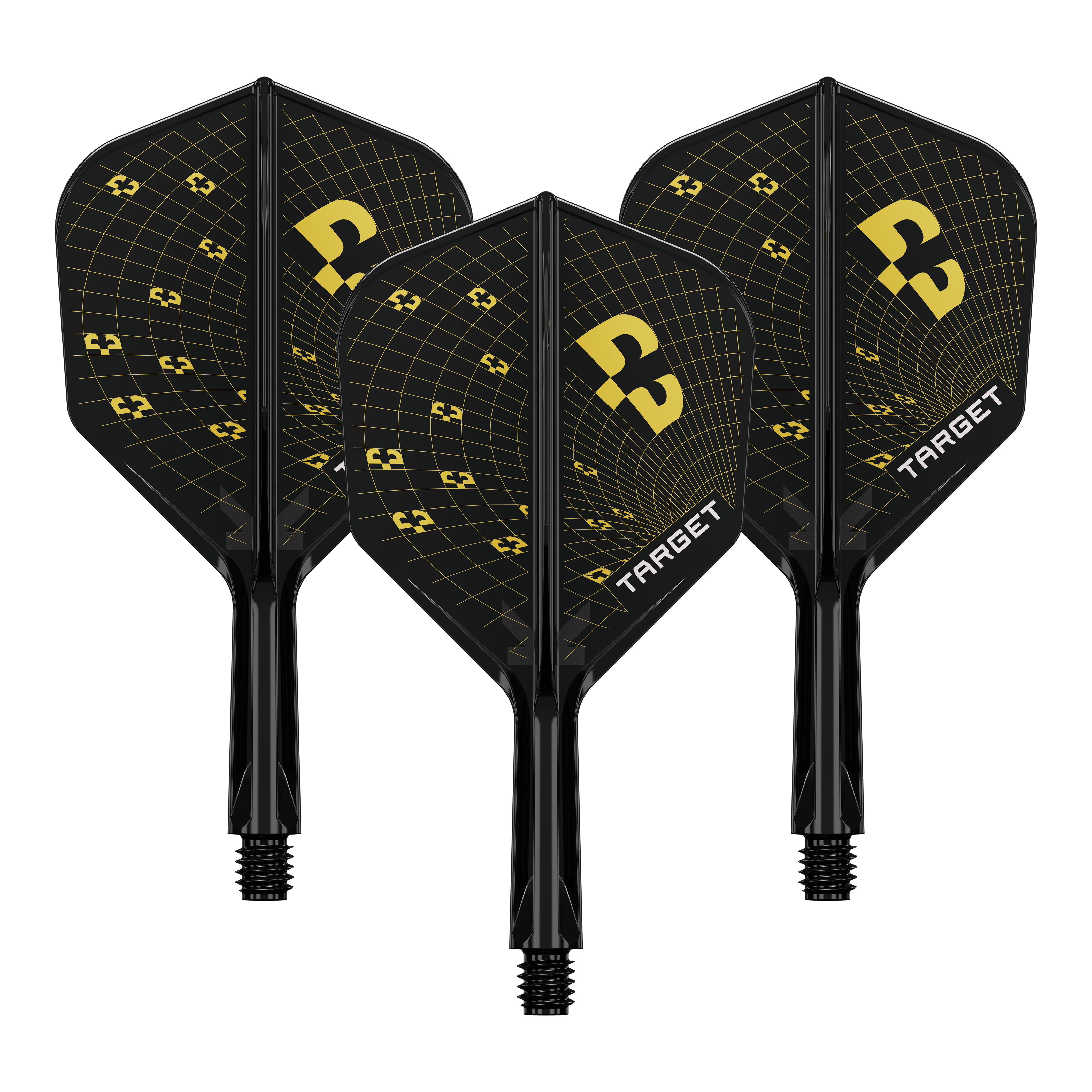 Hier sieht man ein Set Dartflights aus der K-Flex Bolide No6 Serie, 19 mm groß. Das Set eignet sich perfekt für Dartsportler.