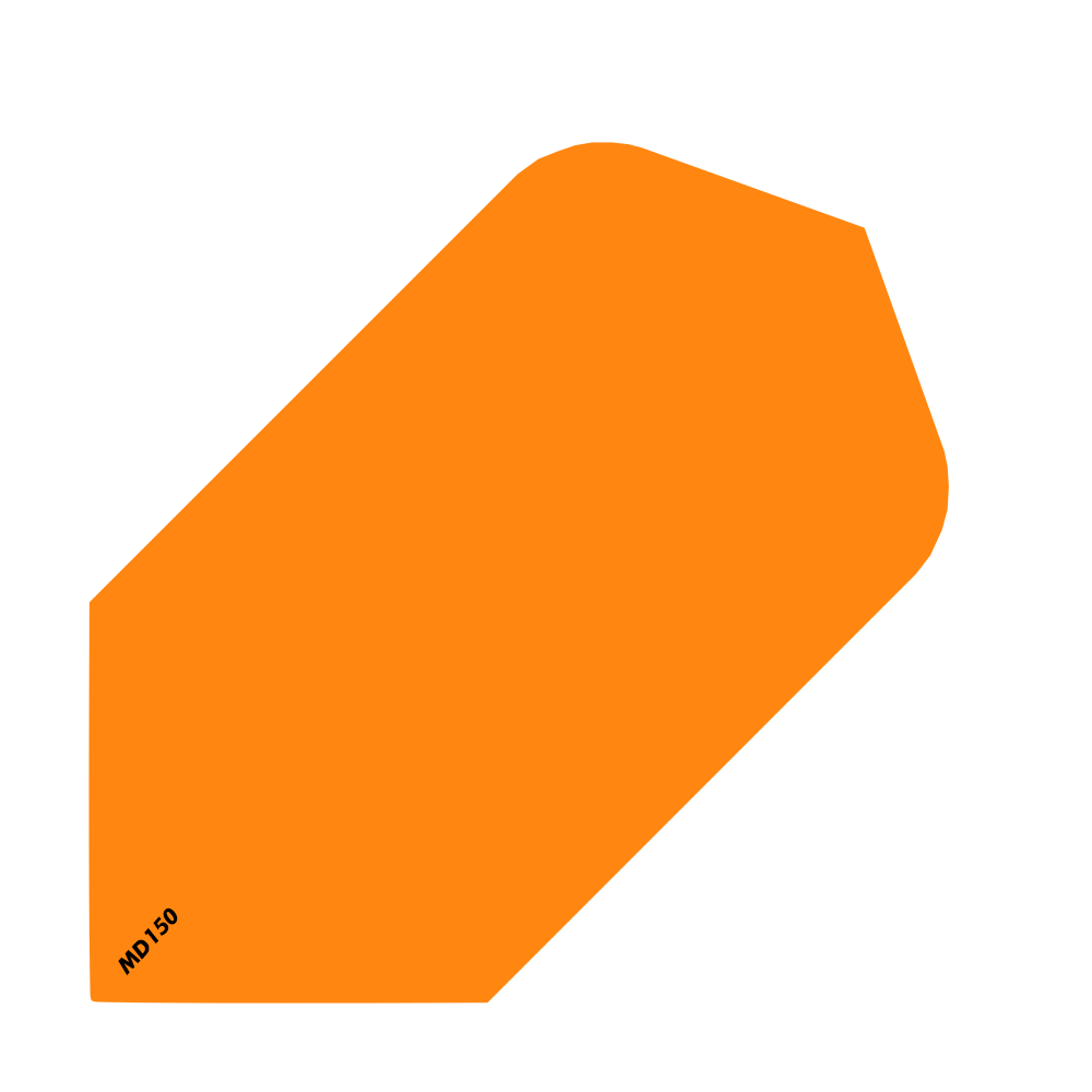MCD207_McDart_MD150_Slim_Flights_Orange_1 Das Bild zeigt einen orangefarbenen Slim Flight für Darts mit der Aufschrift "MD150" in der Ecke. Es handelt sich um das Produkt "McDart MD150 Slim Flights".
