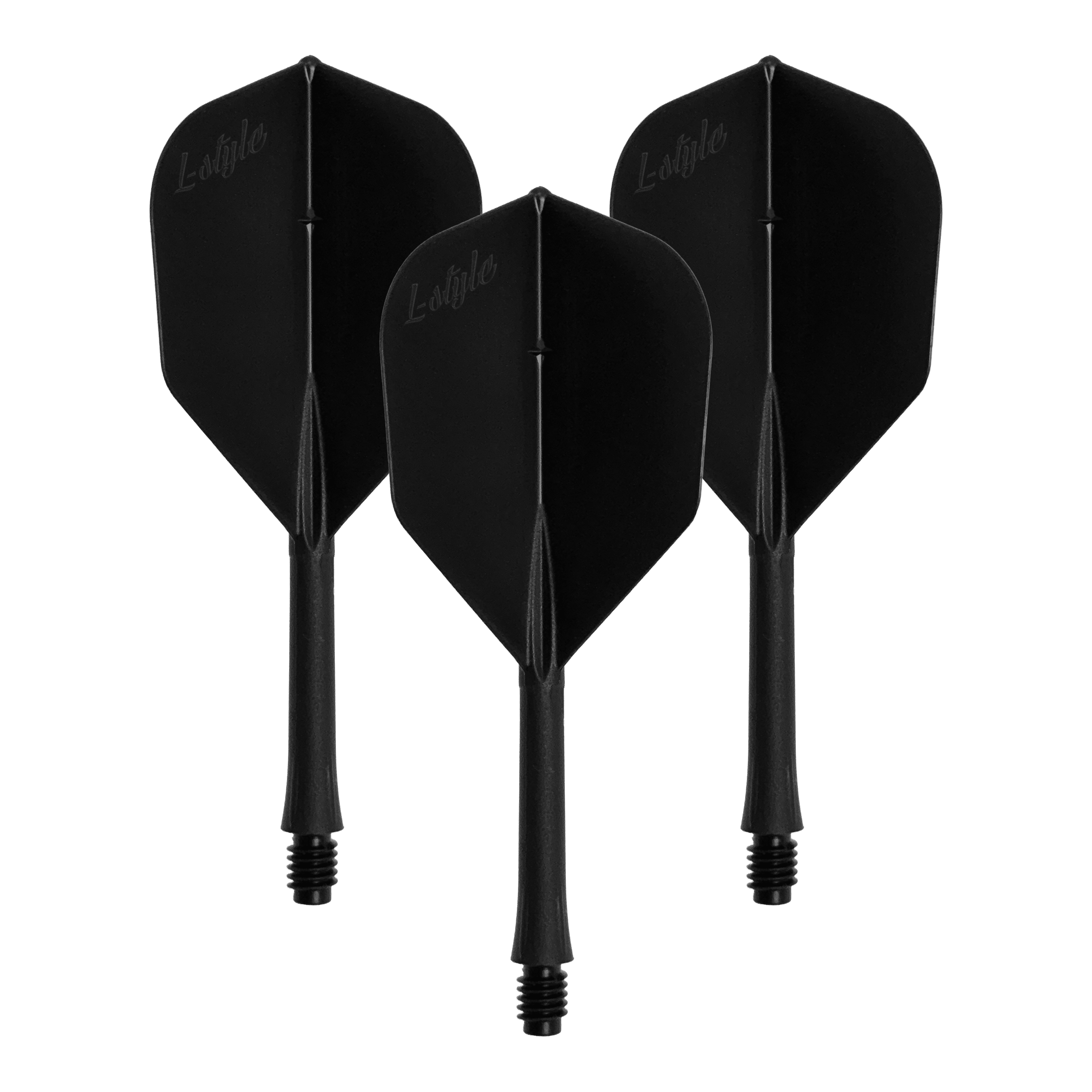 Vuelos en barra estilo L 2BA L3 - 260 Das Bild zeigt ein Set von schwarzen Dart-Flights. Die Datei heißt LSF-900_L-Style_BarFlight_Schwarz_1Set.