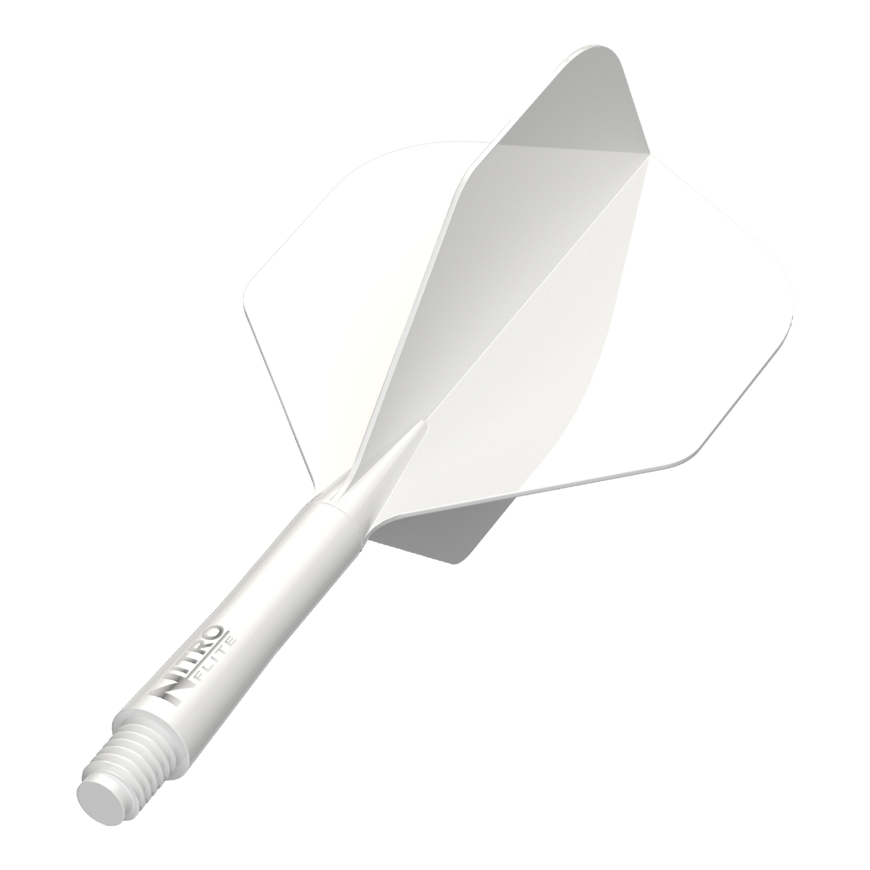 Red Dragon Nitroflite Eje Blanco Vuelos Blancos No2 Das Bild zeigt das Produkt Red Dragon Nitro Flite Solid White and White Intermediate. Ein weißer Dart-Schaft mit weißen Flights ist zu sehen.