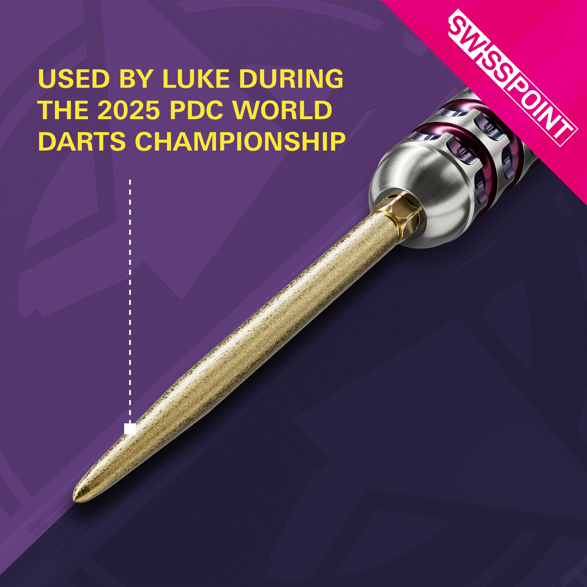 Puntas de dardos Target Swiss Point SLK - doradas Auf dem Bild ist die goldene Target Swiss Point SLK Dartspitze zu sehen. Im Text wird hervorgehoben, dass sie von Luke während der PDC Darts-Weltmeisterschaft 2025 benutzt wurde.