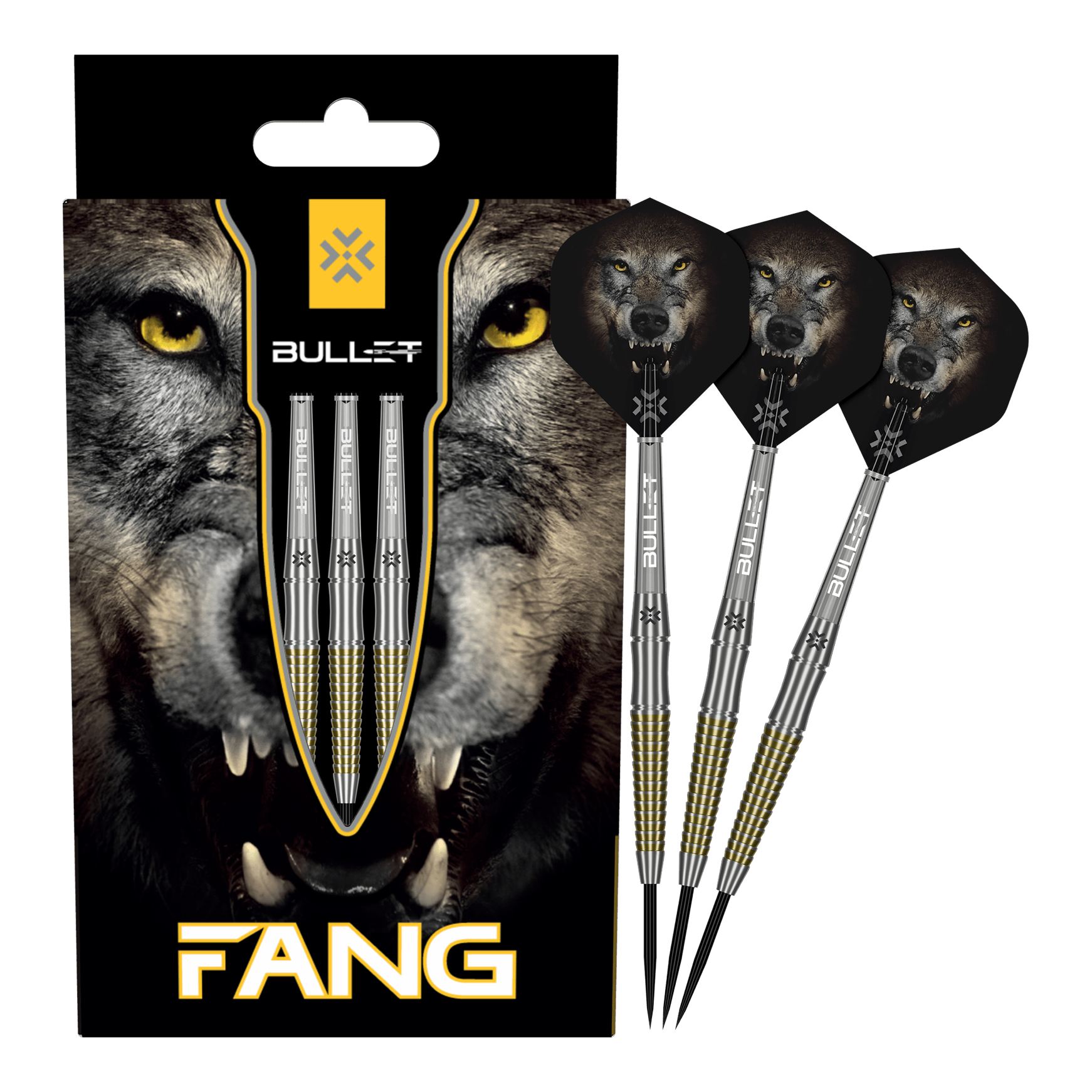 Dardos de acero Bullet Fang Auf dem Bild sind die Bullet Fang Steeldarts komplett zu sehen. Die Steeldarts sind in voller Länge dargestellt.
