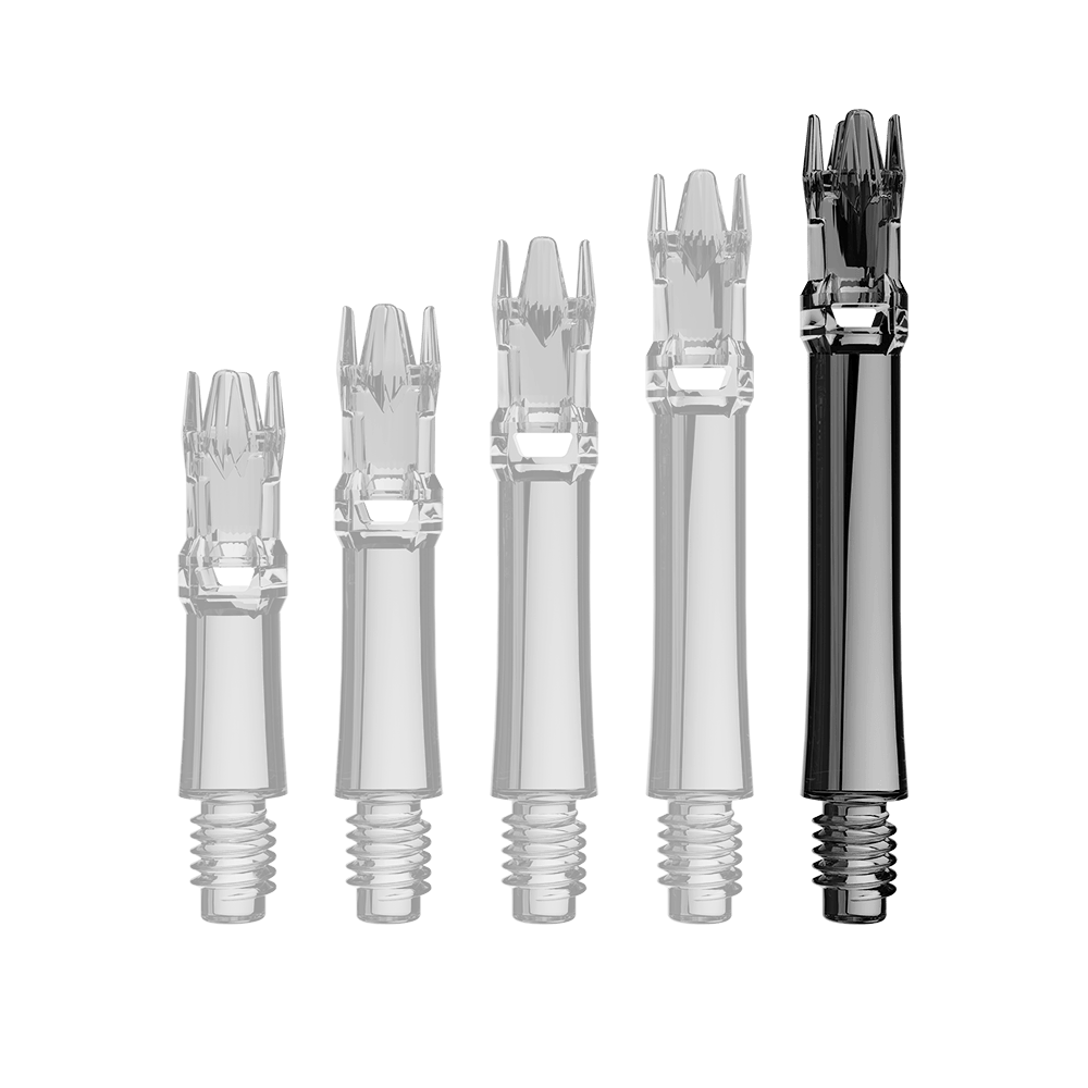 Ejes de repuesto L-Style L-System - Negro transparente Das Bild zeigt eine transparente Ersatzshaft in Schwarz. Die Shaft ist schlank und wird von oben präsentiert.