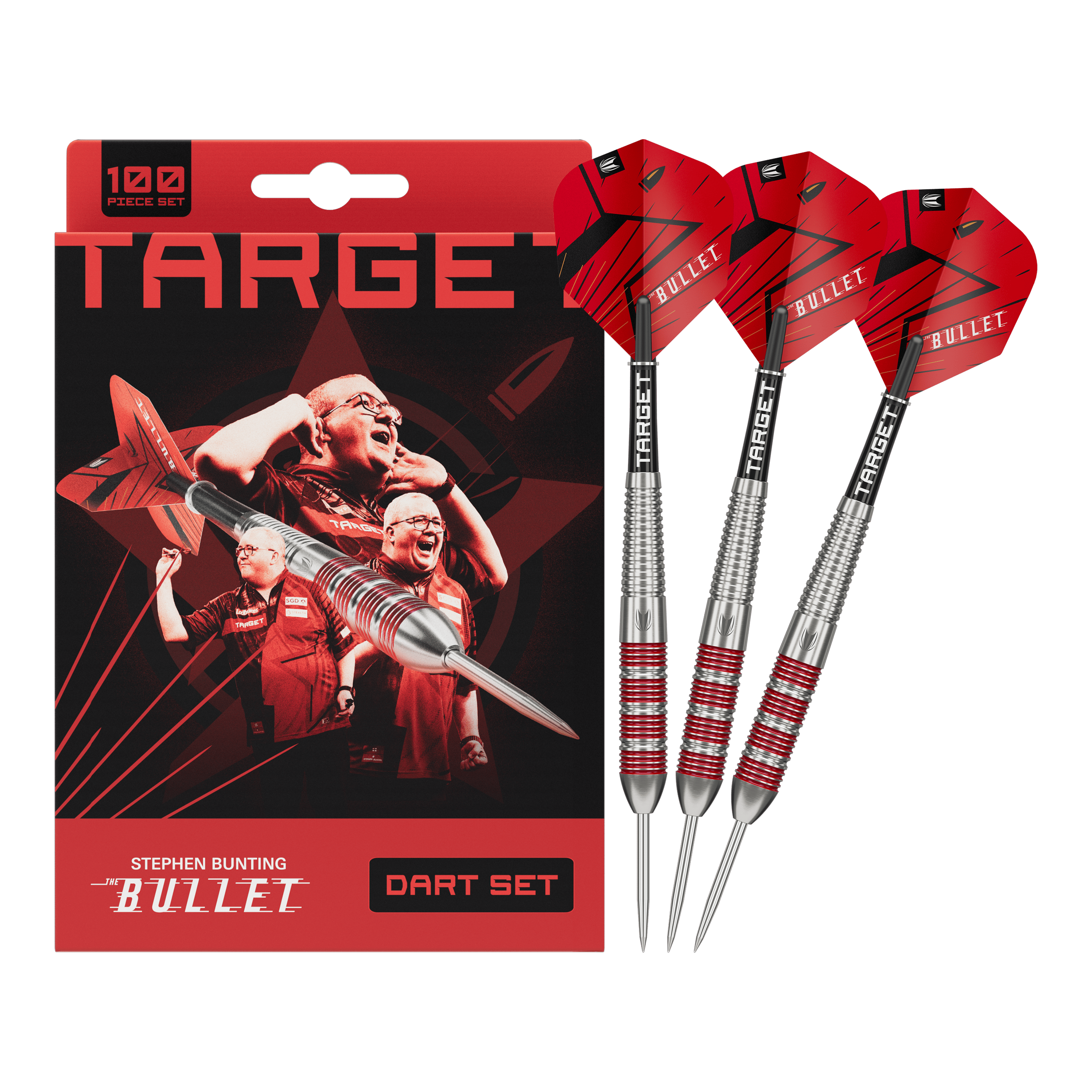 Juego de 100 dardos Steeldart de latón Target Stephen Bunting Bullet - 22 g Juego de 100 dardos Steeldart de latón Target Stephen Bunting Bullet - 22 g