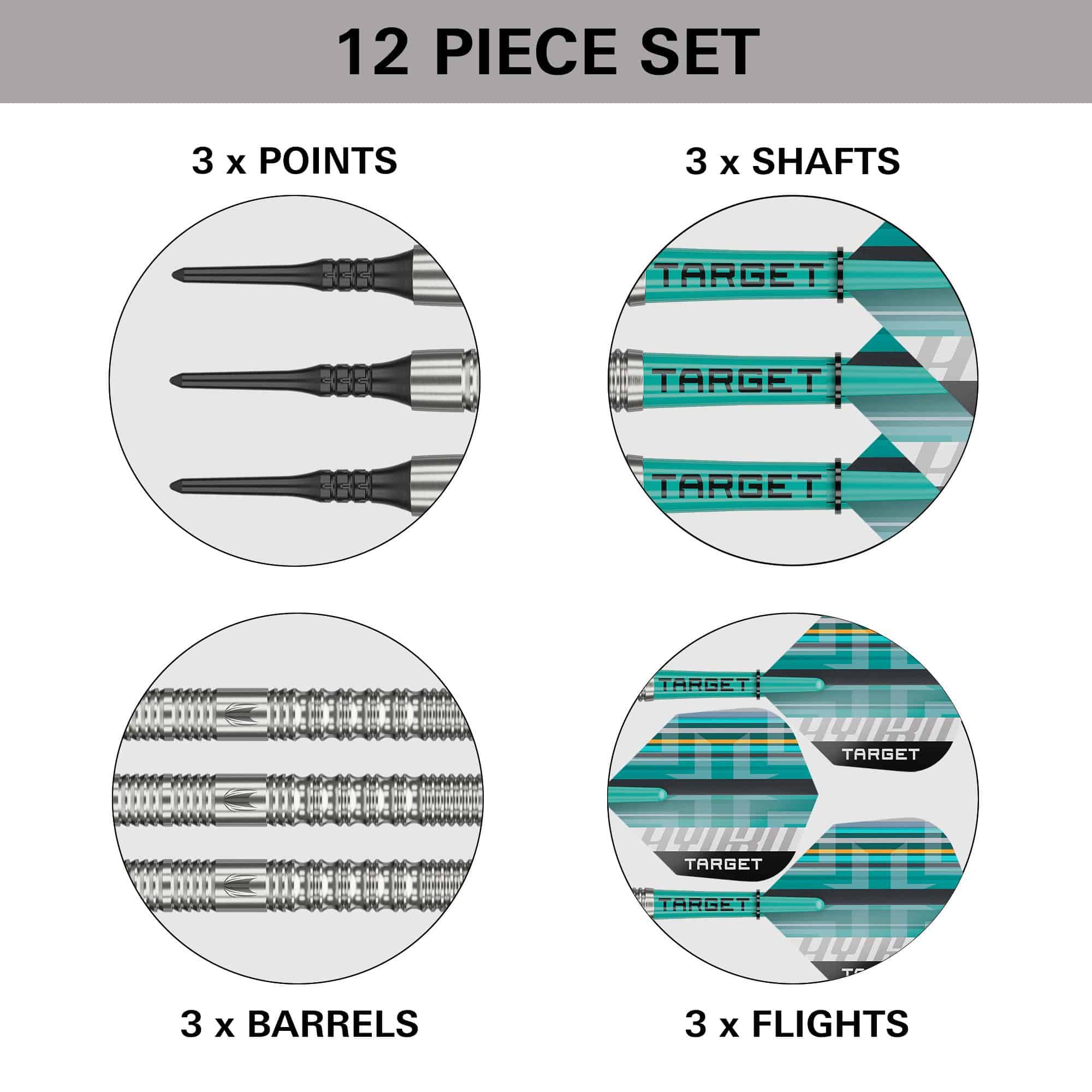 Dardos blandos Target Hydro 12 Das Bild zeigt die Target Hydro 12 Softdarts. Diese Darts sind für das Softdartspiel konzipiert.