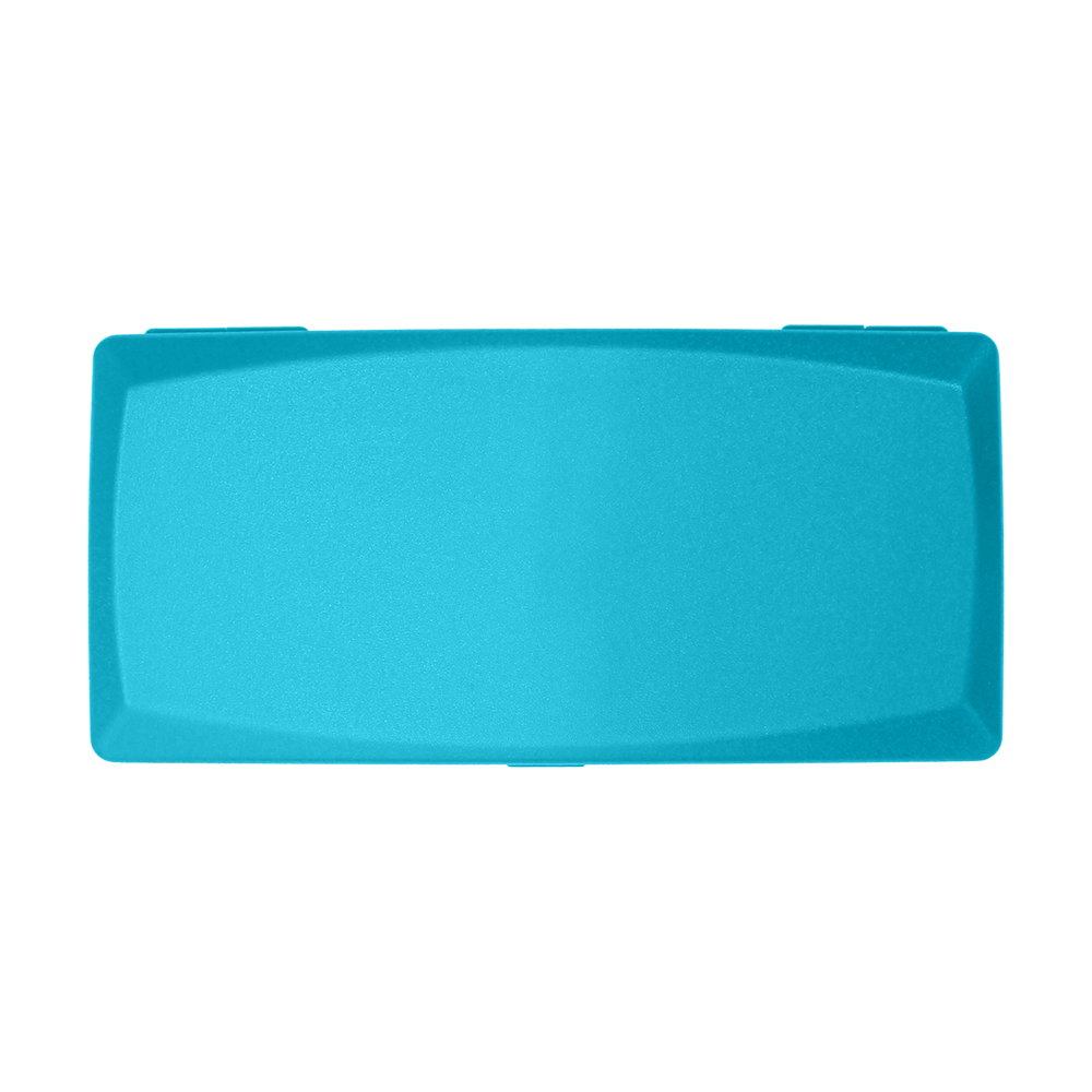 ABS Box Auf dem Bild ist eine rechteckige Box mit einem Deckel zu sehen. Die Box ist himmelblau und hat eine glatte Oberfläche.