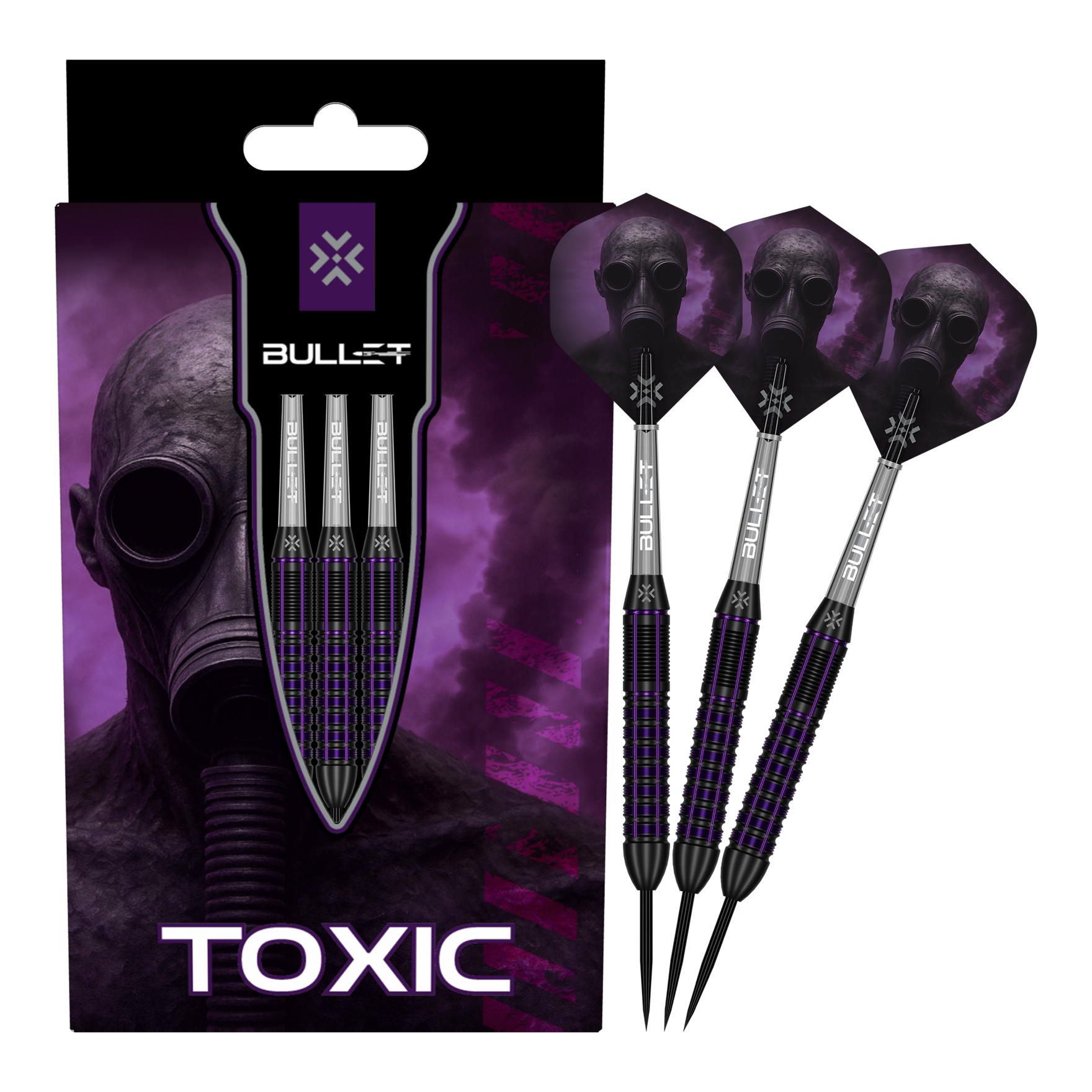Dardos de acero y latón Bullet Toxic - 23 g Abgebildet ist das Produkt Bullet Toxic Brass Steeldarts - 23g. Es handelt sich um einen Steeldart-Pfeil aus Messing.