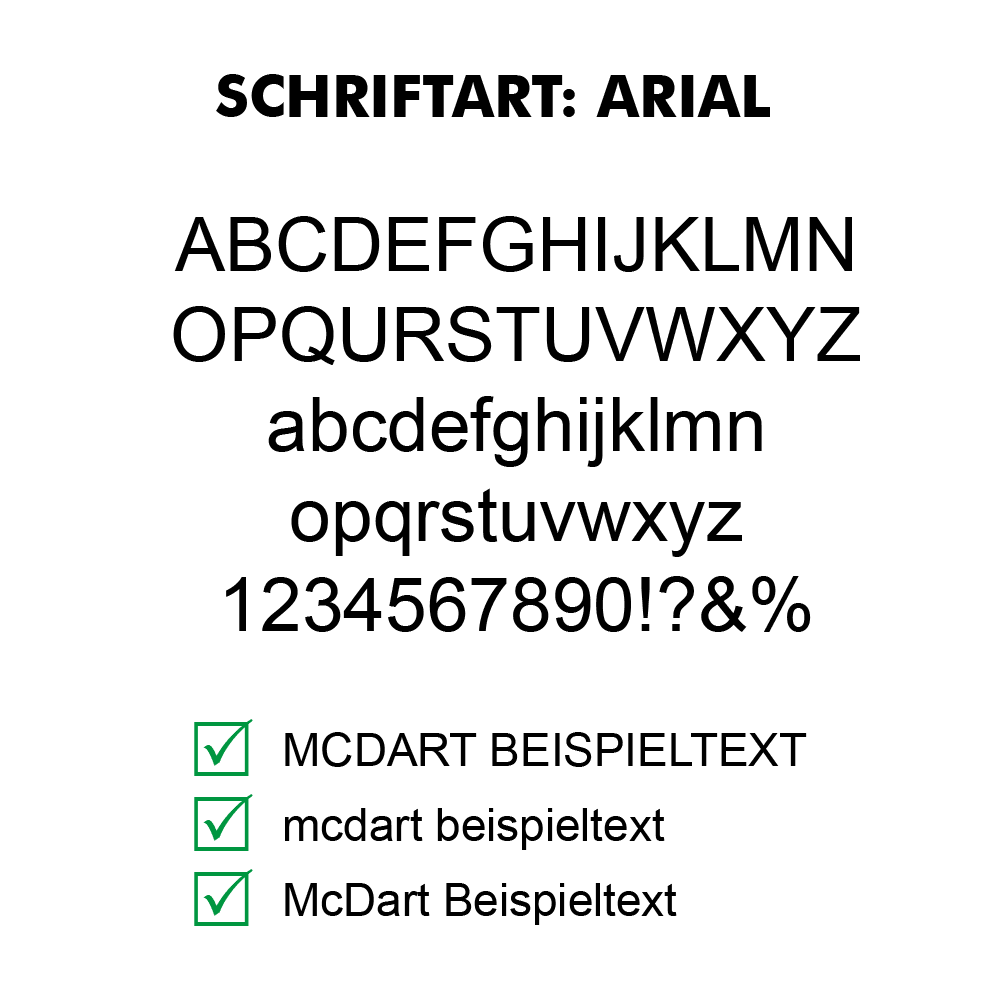 Flightdruck_Schriftart_AriallJyHHriEVk2tJ Dart-Flight Beispiel mit Arial-Schrift. Sichtbare Details der Schrift werden präsentiert.