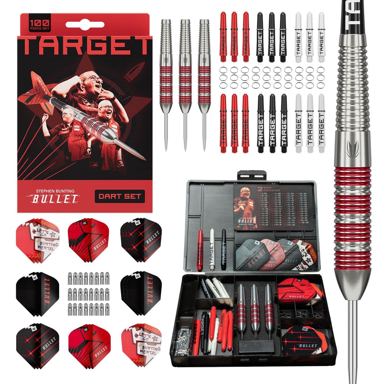 Juego de 100 dardos Steeldart de latón Target Stephen Bunting Bullet - 22 g