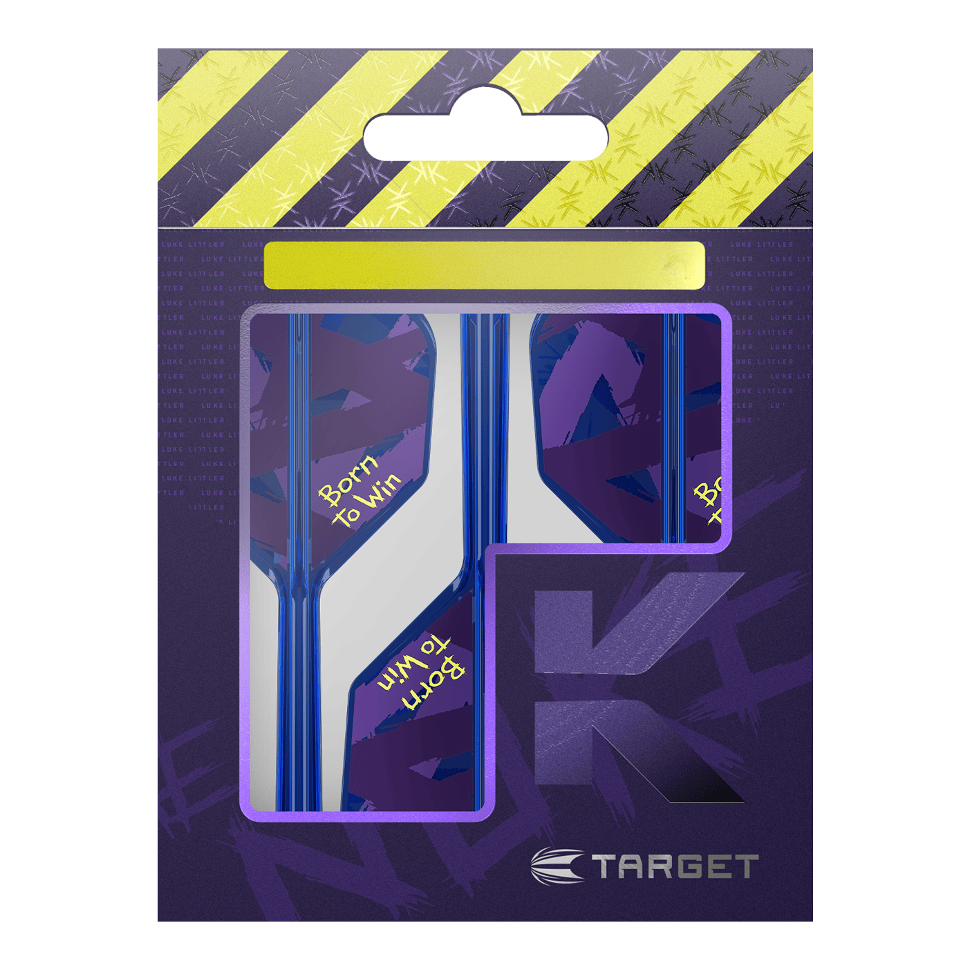 Hier sehen Sie die Target K-Flex Luke Littler Born To Win World Champion No6 Flights. Es handelt sich um spezielle Dart-Flights für Profis.
