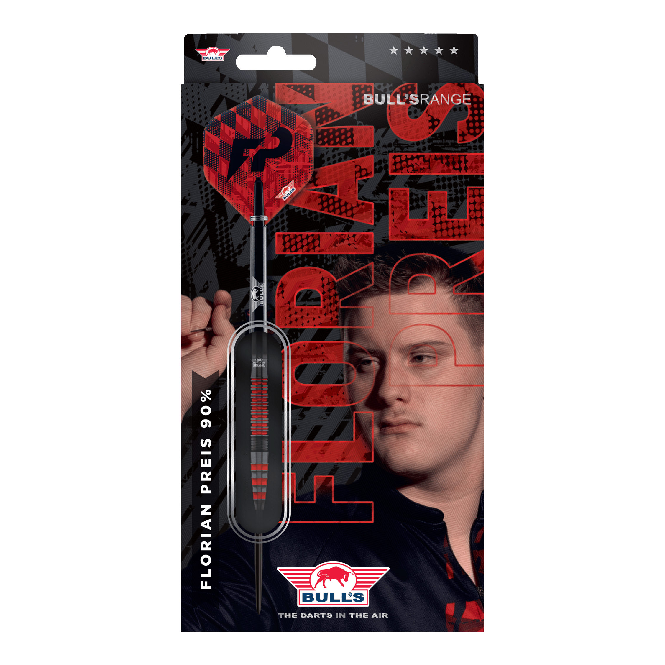 Dardos de acero Bulls NL Florian Price - 23 g Das Produkt Bulls NL Florian Preis Steeldarts - 23g wird gezeigt. Die Steeldarts sind aus einer anderen Perspektive dargestellt.