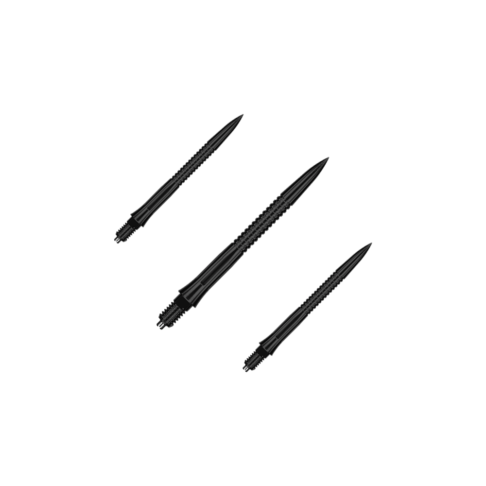 Puntas de dardo Caliburn EZ-EVO - Ranuradas - Negras Das Bild zeigt ein Set EVO201 Caliburn EZ-EVO Dartspitzen mit Rillen in Schwarz, jeweils 28 mm lang. Das Set ist ideal für Dartliebhaber und Vielspieler.