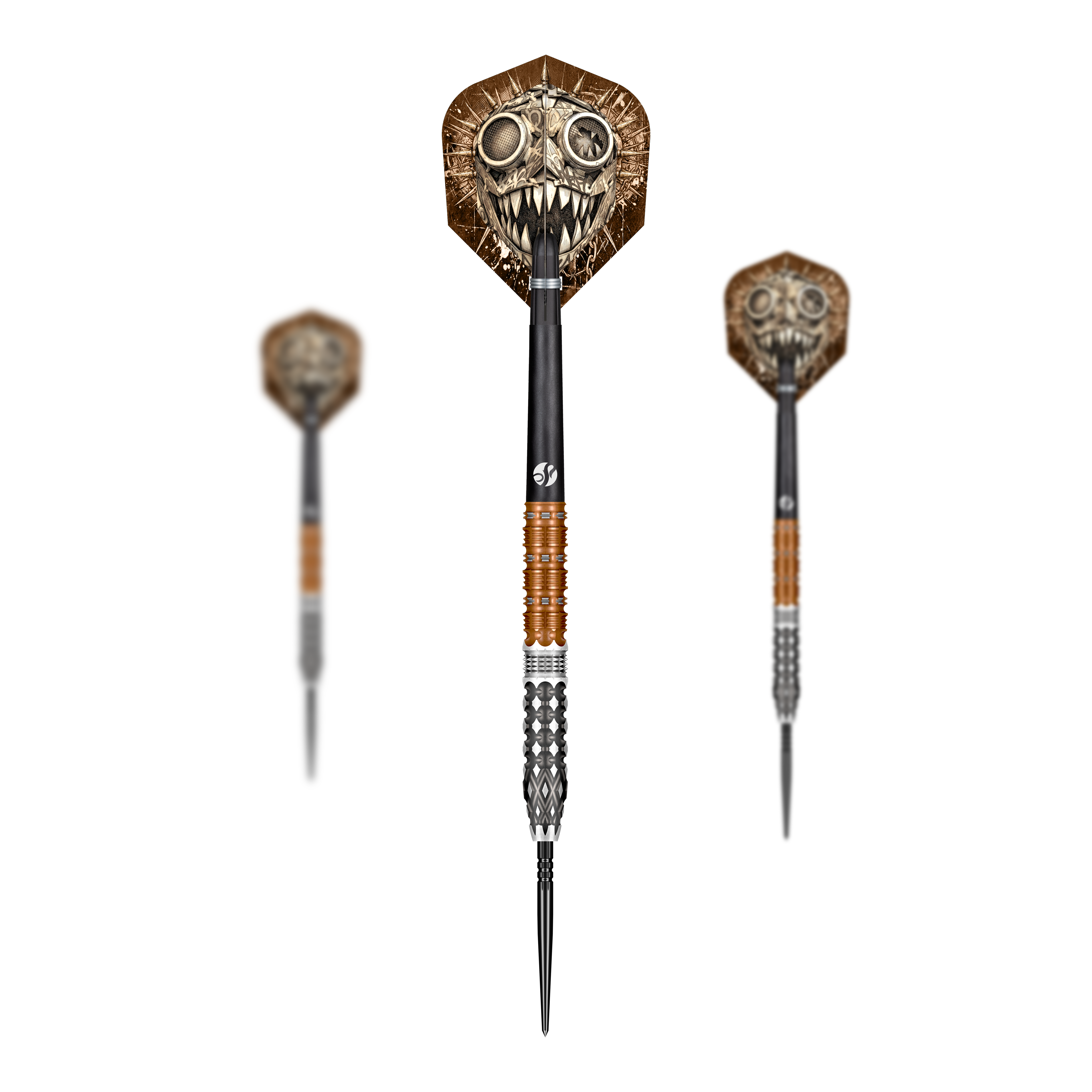 Das Bild zeigt ein Set der Shot Gnarly Gnasha Turbo Point Steeldarts mit 23g. Die Steeldarts sind für ambitionierte Spieler geeignet.