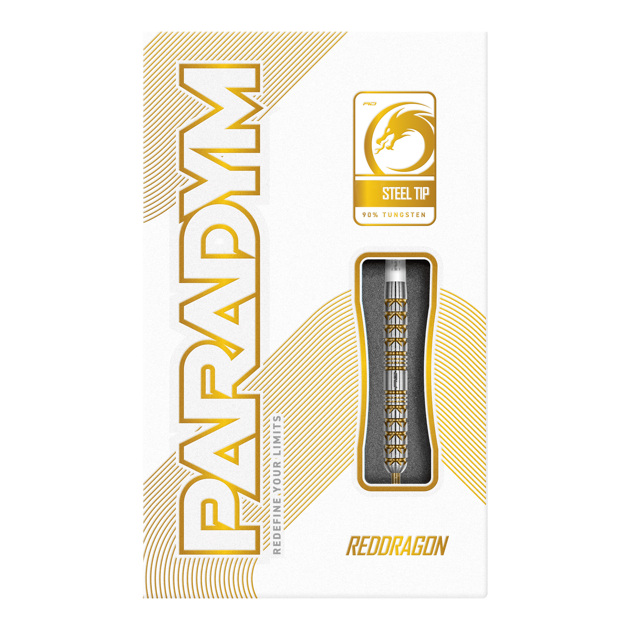 Dardos de acero paralelos Red Dragon Paradym Gold Das Bild zeigt die Red Dragon Paradym Gold Parallel Steeldarts. Sie sind parallel geformt und in einer auffälligen Goldfarbe gehalten.