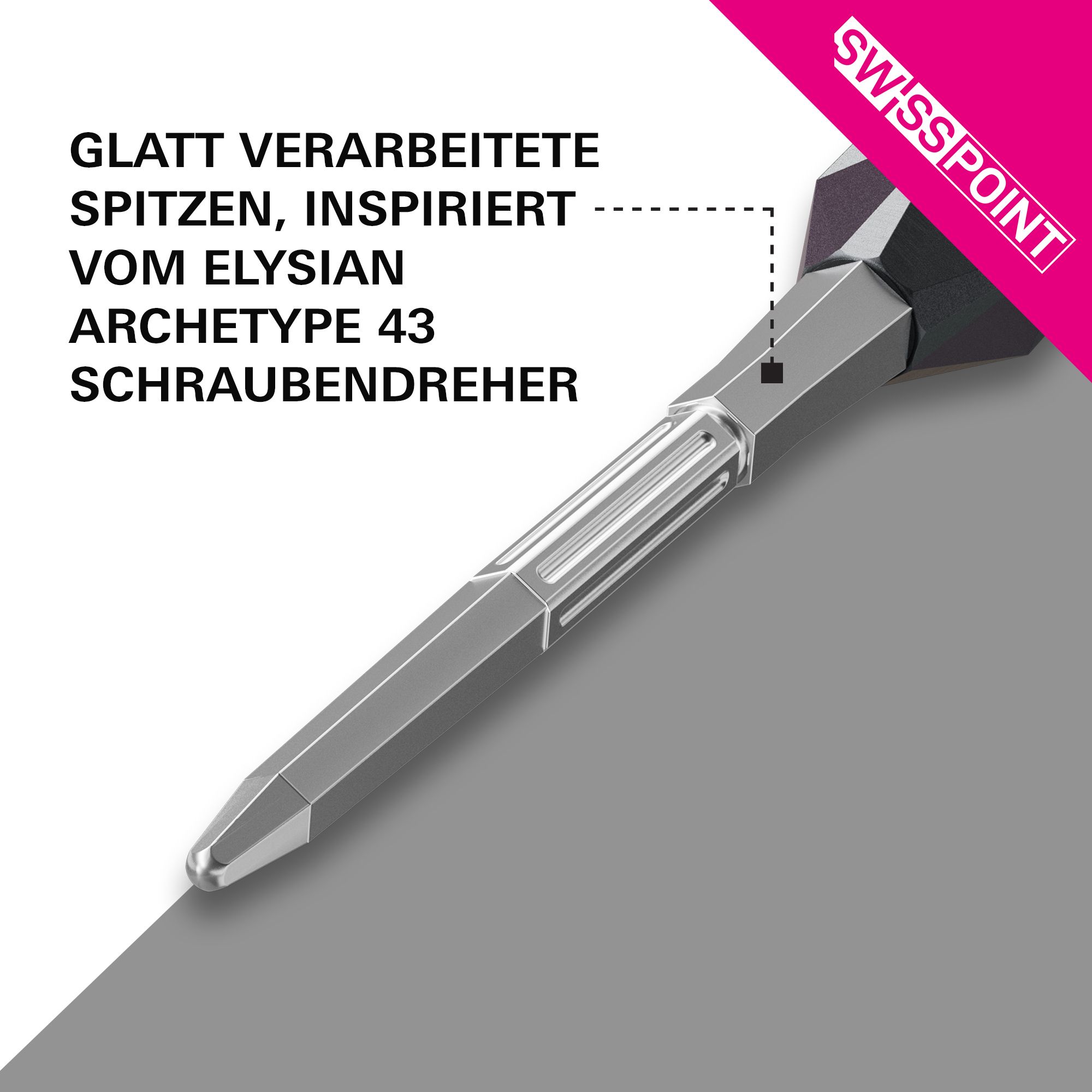 Puntas de dardo Target Elysian Archetype 43 Swiss Point de acero - Plateadas Target Elysian Archetype 43 Swiss Point Steeldartspitzen - Silber. Auf dem Bild sind silberne Dartspitzen für Steel-Darts zu sehen.