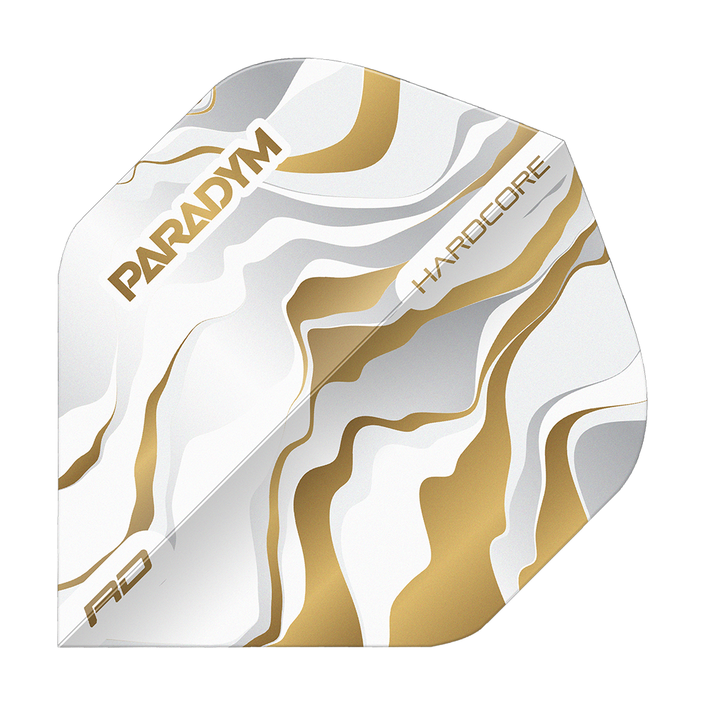 Vuelos estándar Red Dragon Hardcore Premium Paradym Gold Premium No2 Gezeigt wird Red Dragon Hardcore Premium Paradym Gold Premium No2 Standard Flights. Es sind goldfarbene, hochwertige Dart Flights für genaue Würfe.