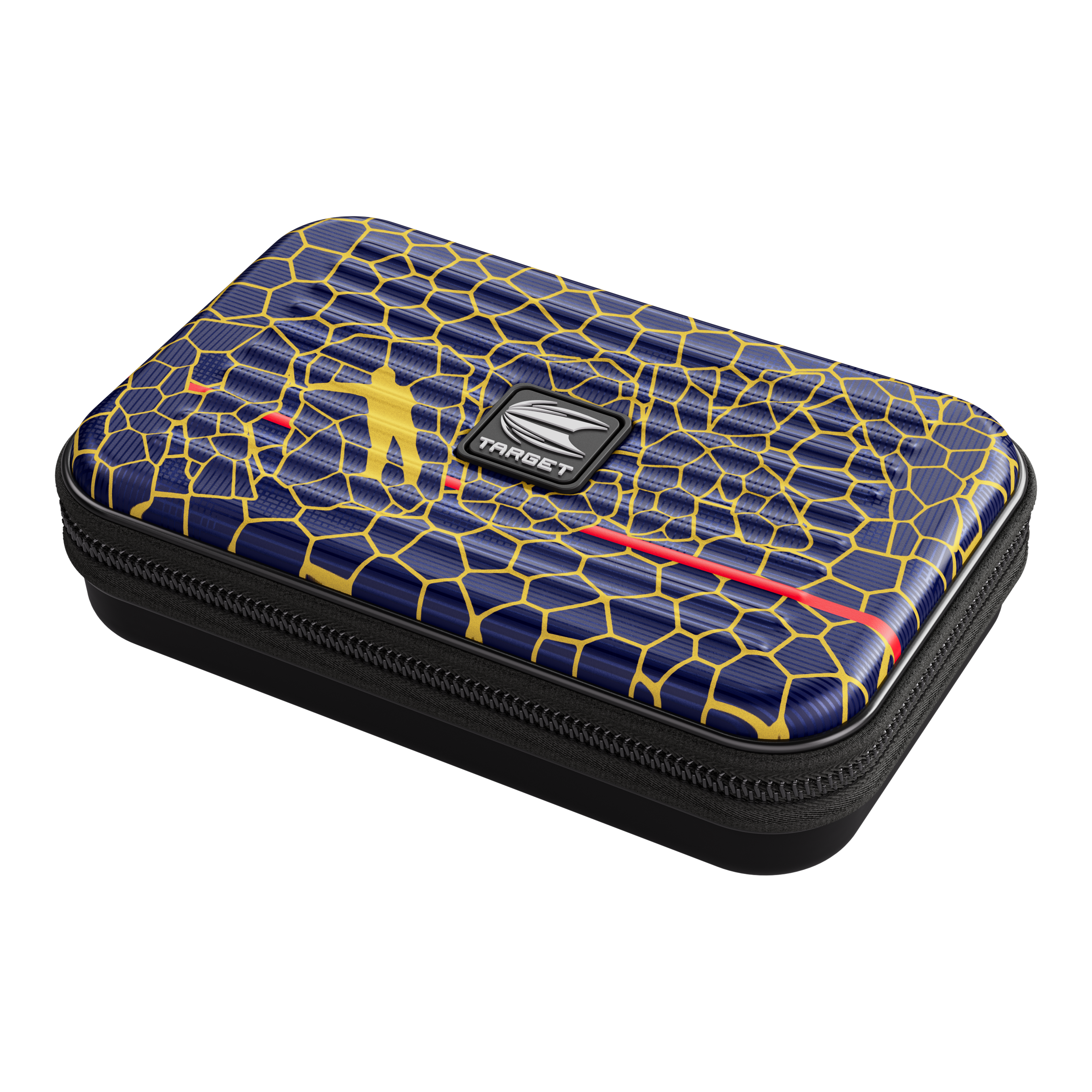 Estuche para dardos Target Takoma Josh Rock XL Das Bild zeigt das Produkt "Target Takoma Josh Rock XL Dartcase". Das Dartcase hat ein blaues Design mit gelben Linien und einem roten Streifen sowie ein zentrales "Target"-Logo.